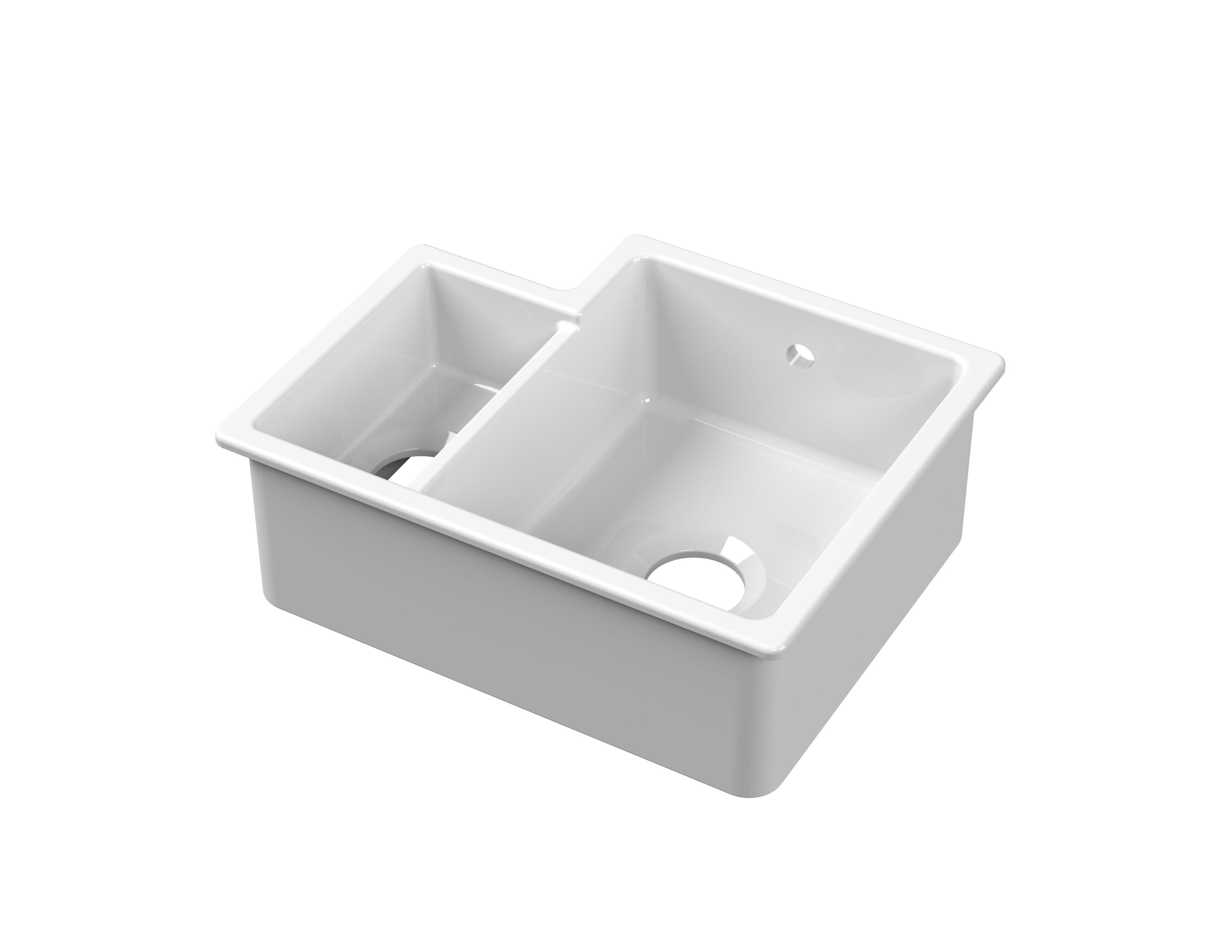 Fireclay 1.5 Bowl Right Hand Undermount Kitchen Sink Overflow 457mm