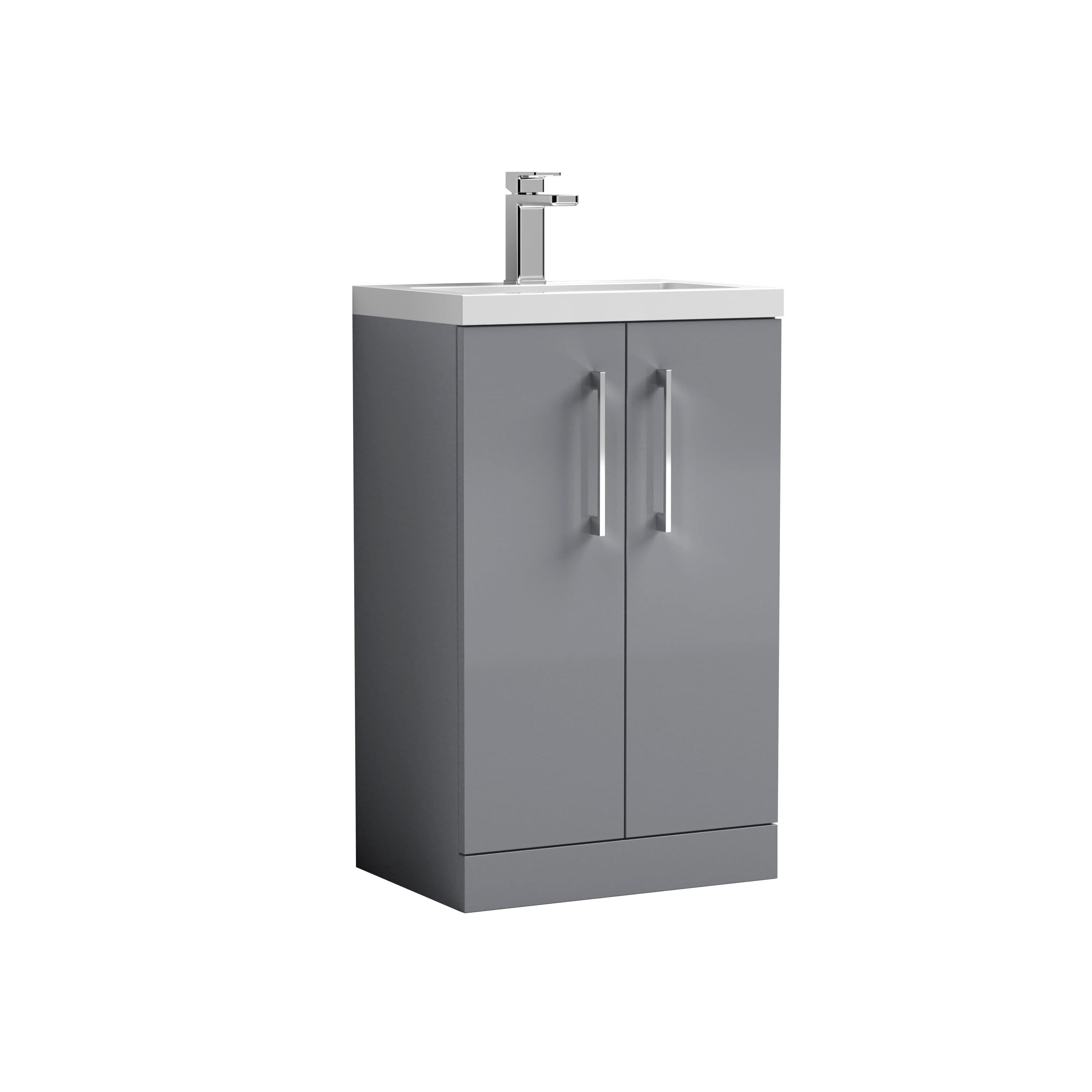 Floor Standing 2 Door Vanity Unit Ceramic Basin Satin 500mm