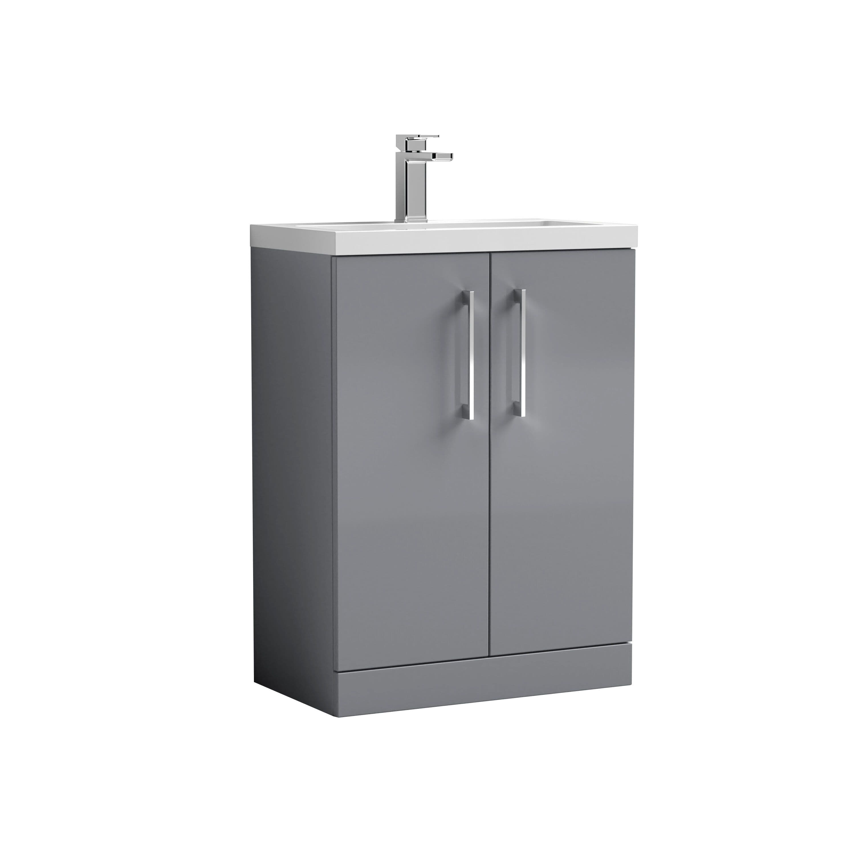 Floor Standing 2 Door Vanity Unit Ceramic Basin Satin 600mm