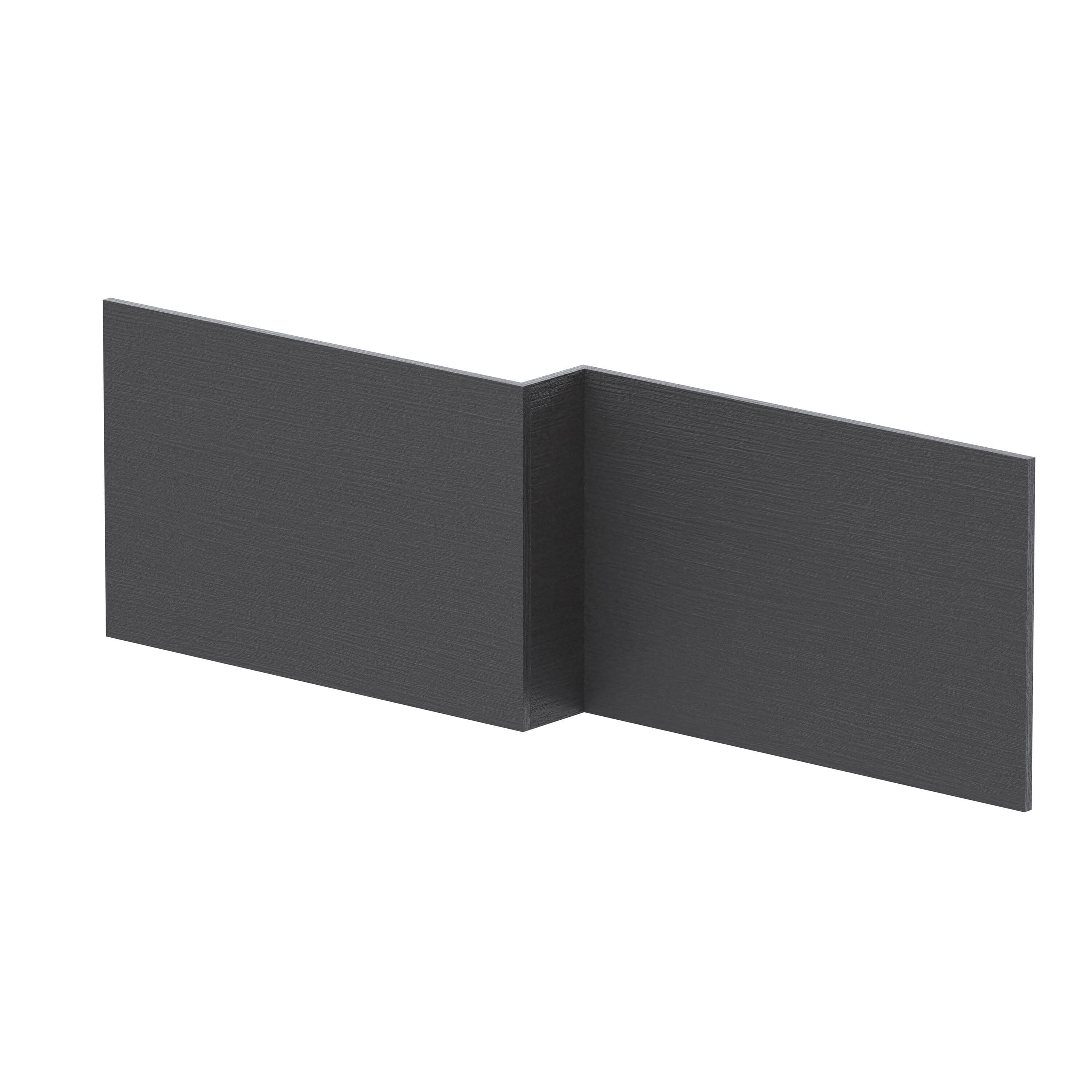 L Shape Square Front Bath Panel Woodgrain Graphite 1700mm