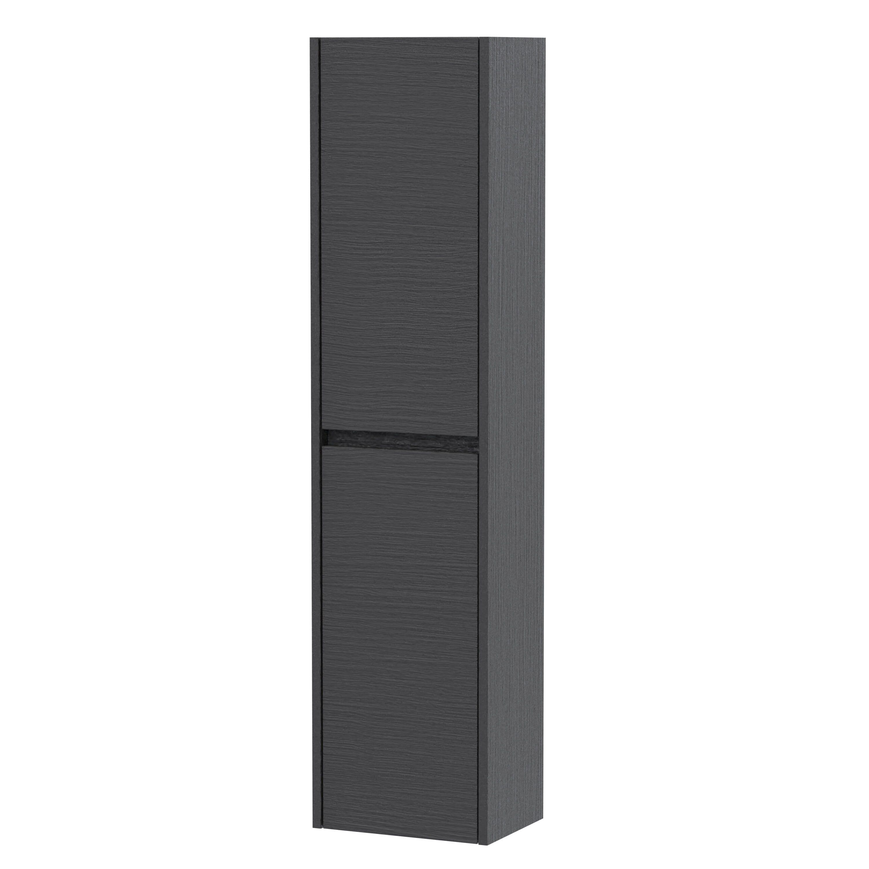 Wall Hung 2 Door Tall Bathroom Unit Woodgrain Graphite 350mm