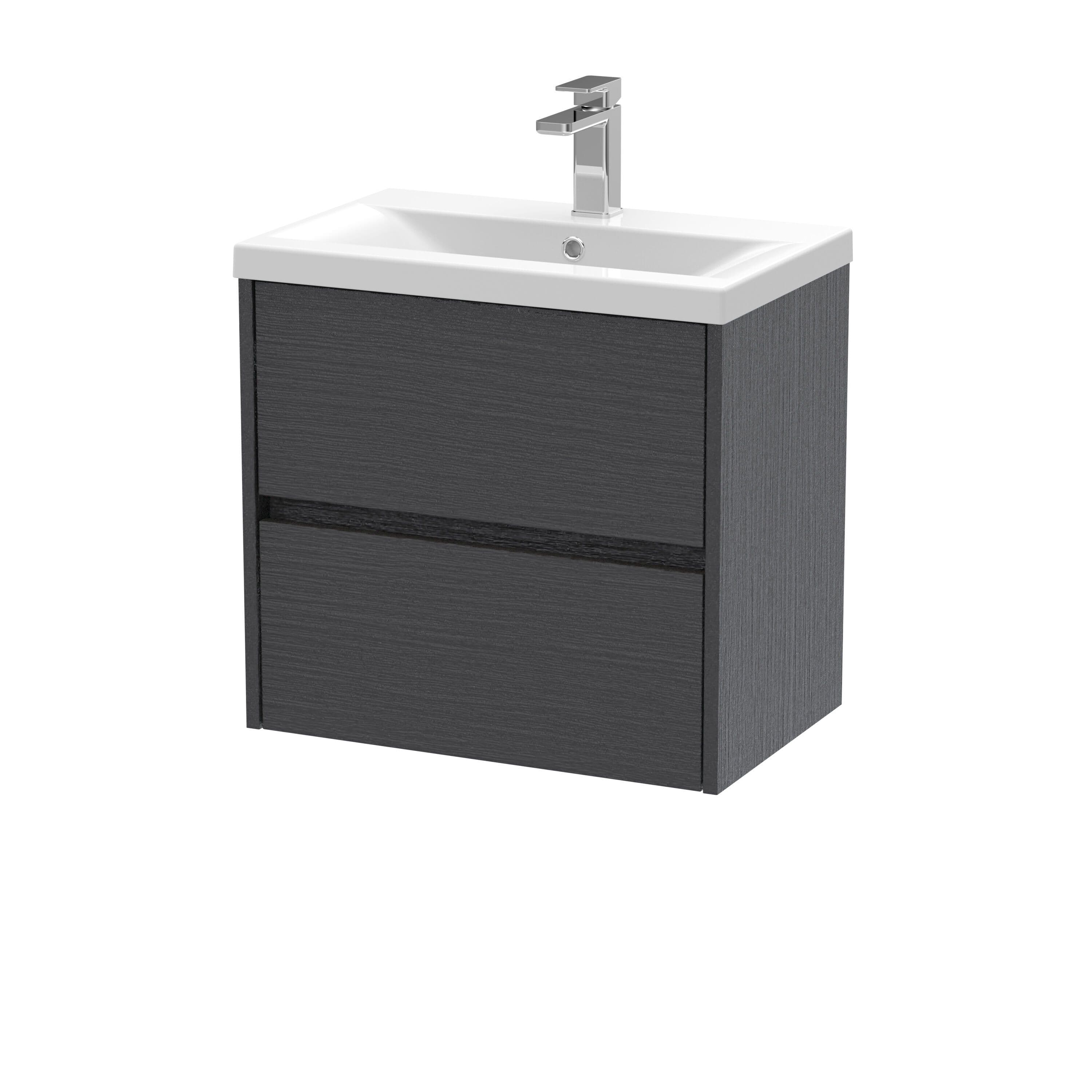 Square Wall Hung 2 Drawer Vanity Unit & Basin 600mm Graphite
