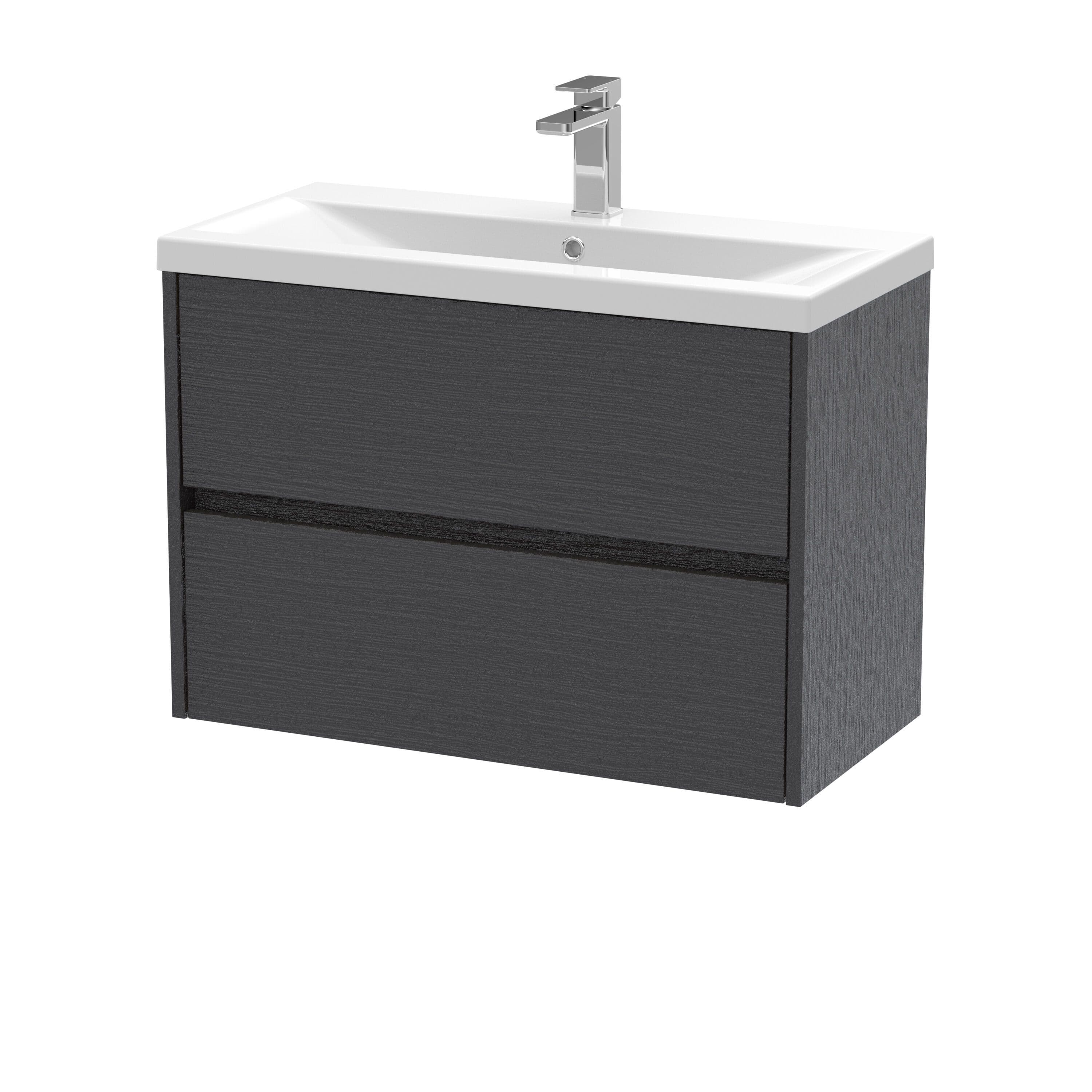 Square Wall Hung 2 Drawer Vanity Unit & Basin 800mm Graphite