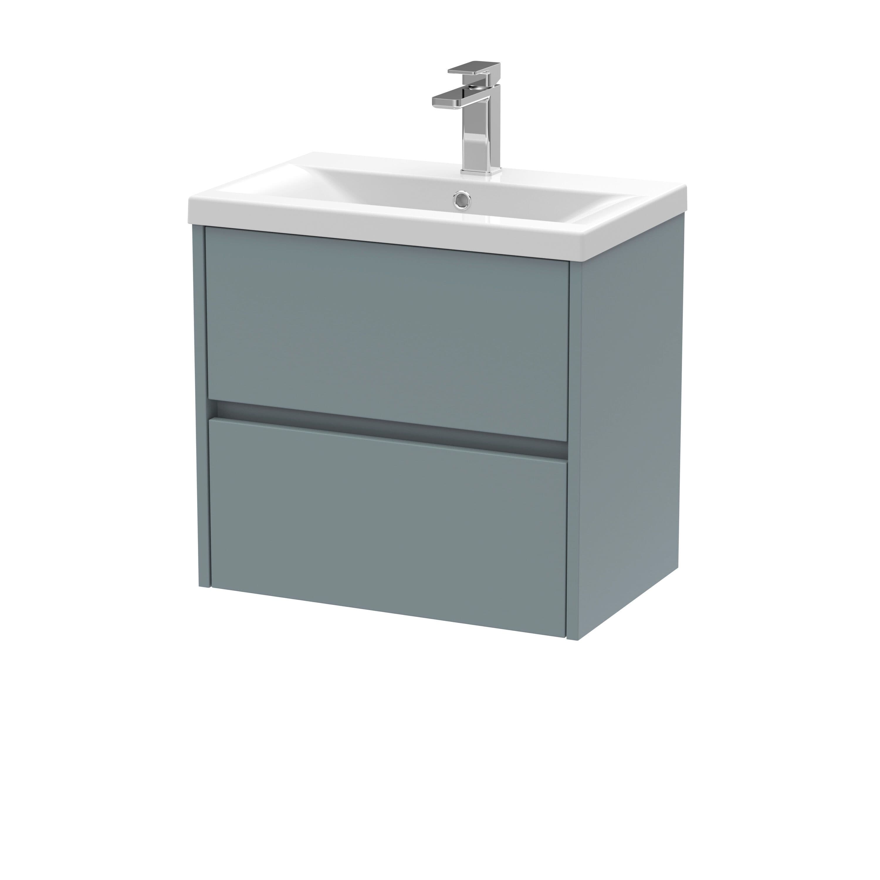 Square Wall Hung 2 Drawer Vanity & Ceramic Basin 600mm Matt