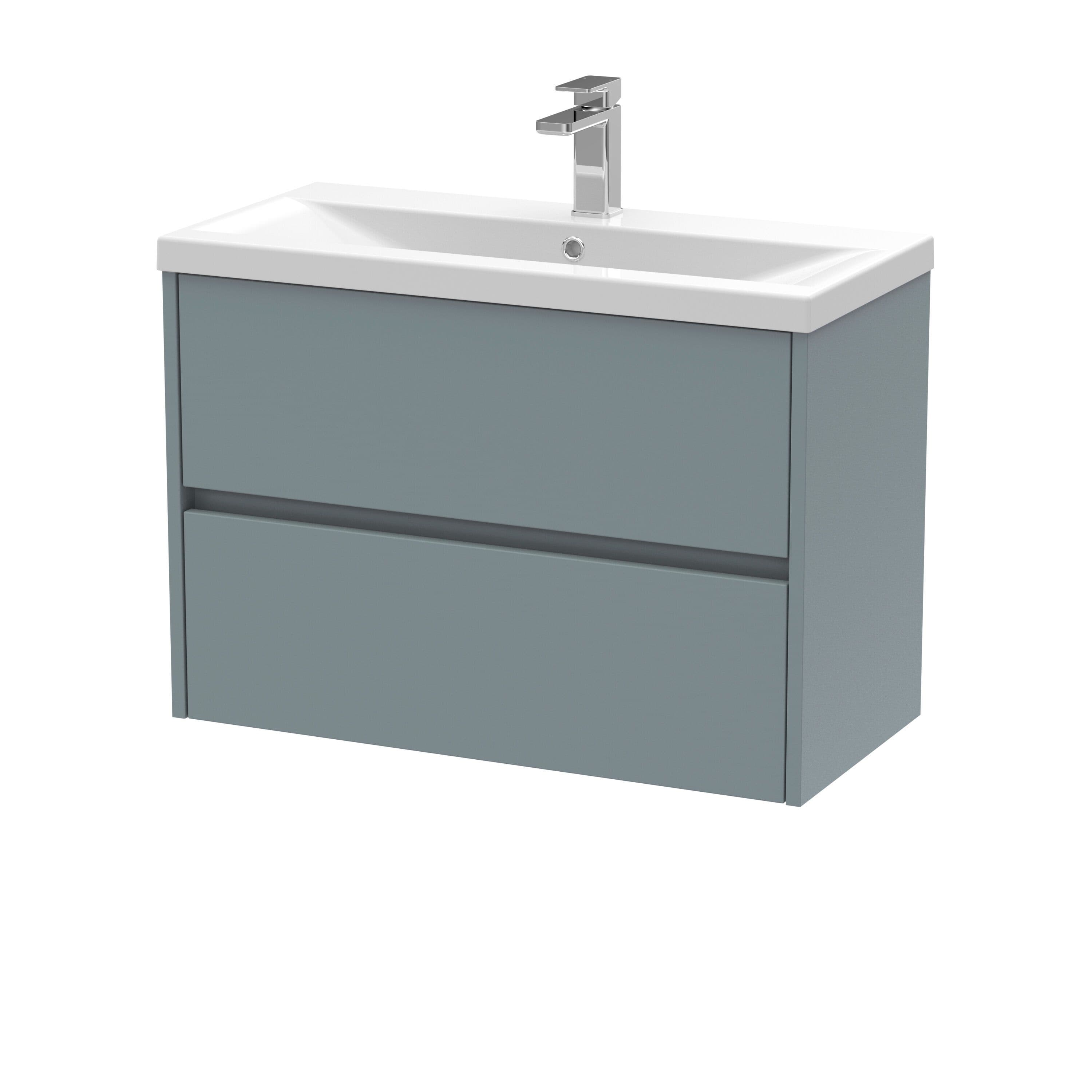 Square Wall Hung 2 Drawer Vanity Unit & Basin 800mm Matt Coastal
