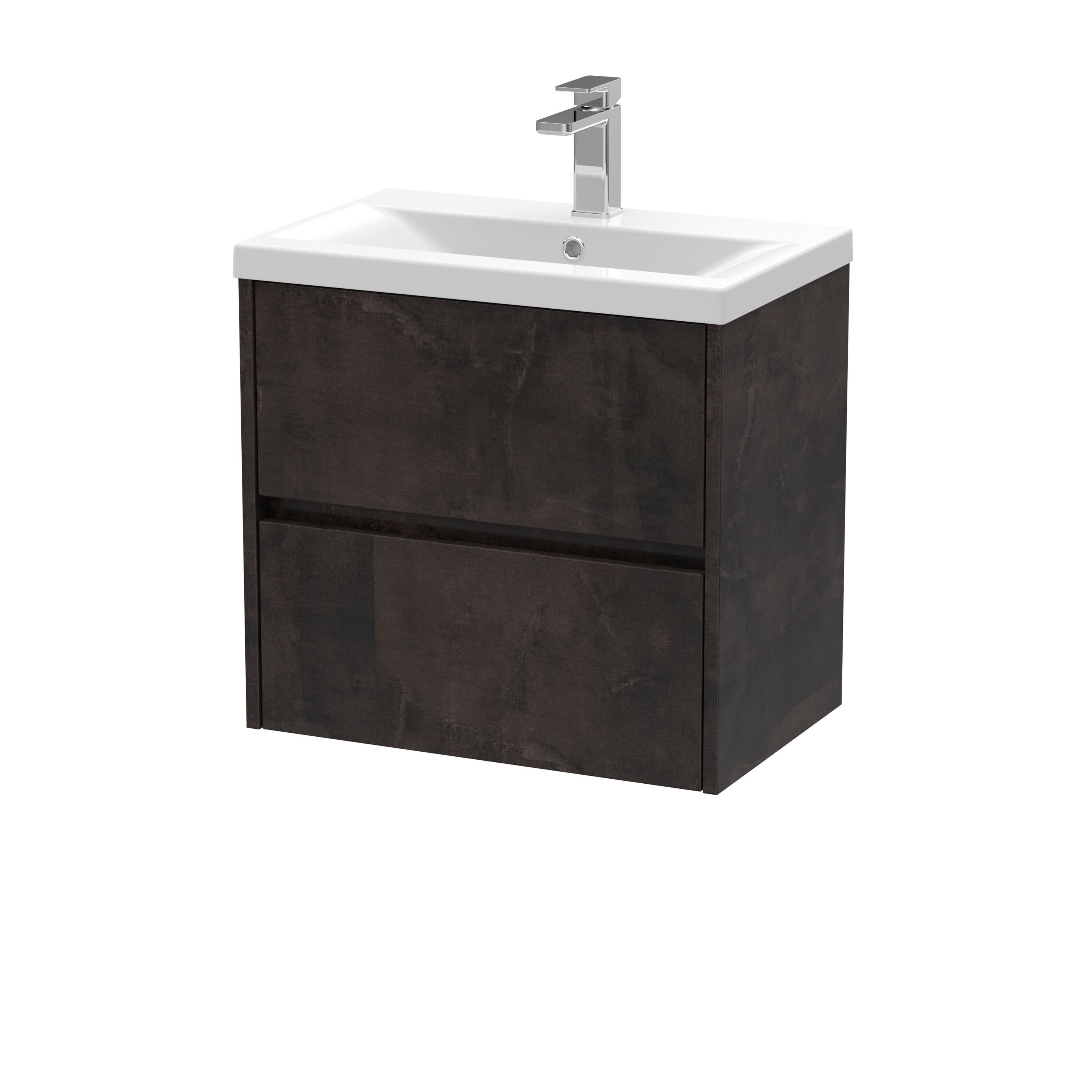 Square Wall Hung 2 Drawer Vanity Unit & Basin 600mm Slate