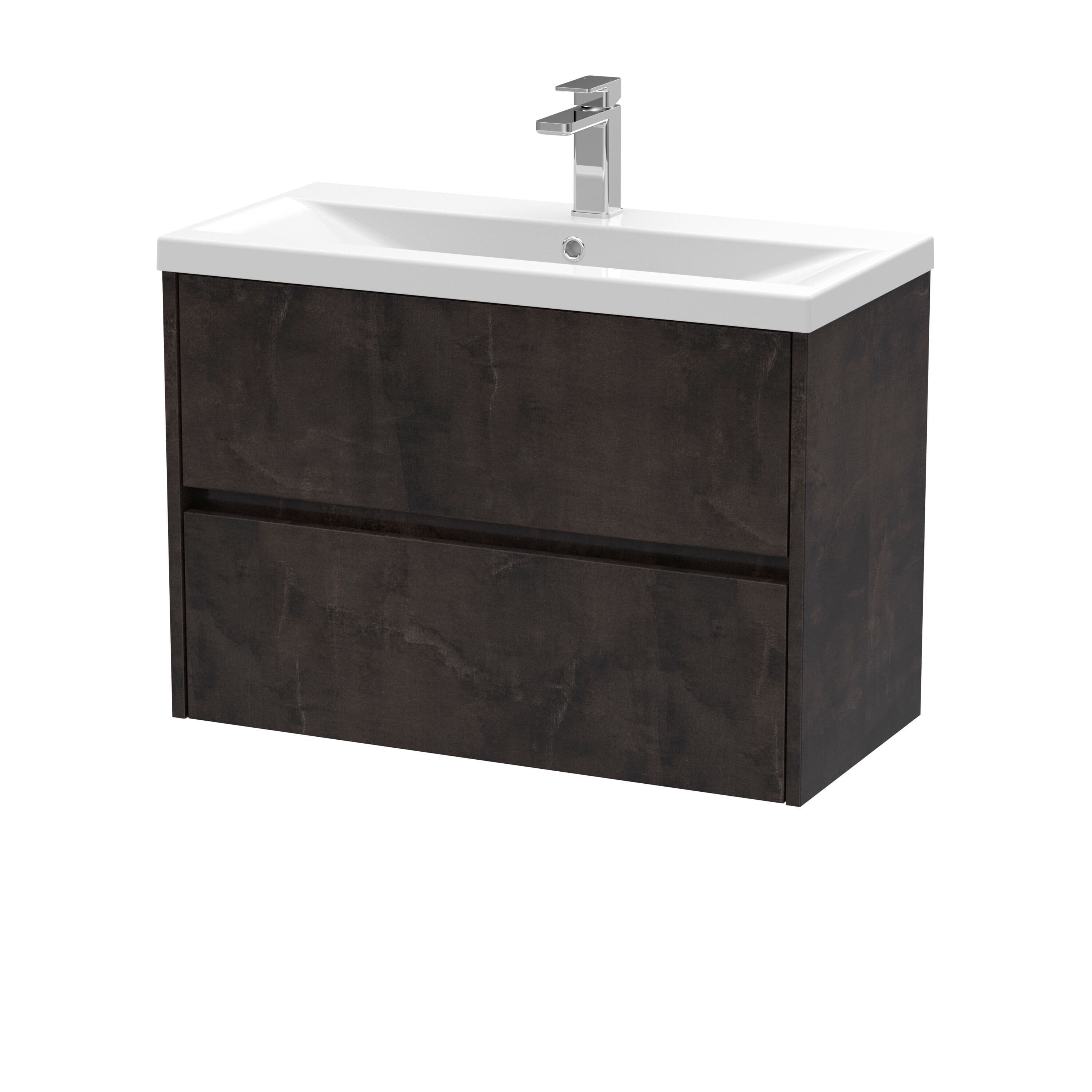 Square Wall Hung 2 Drawer Vanity Unit & Basin 800mm Slate