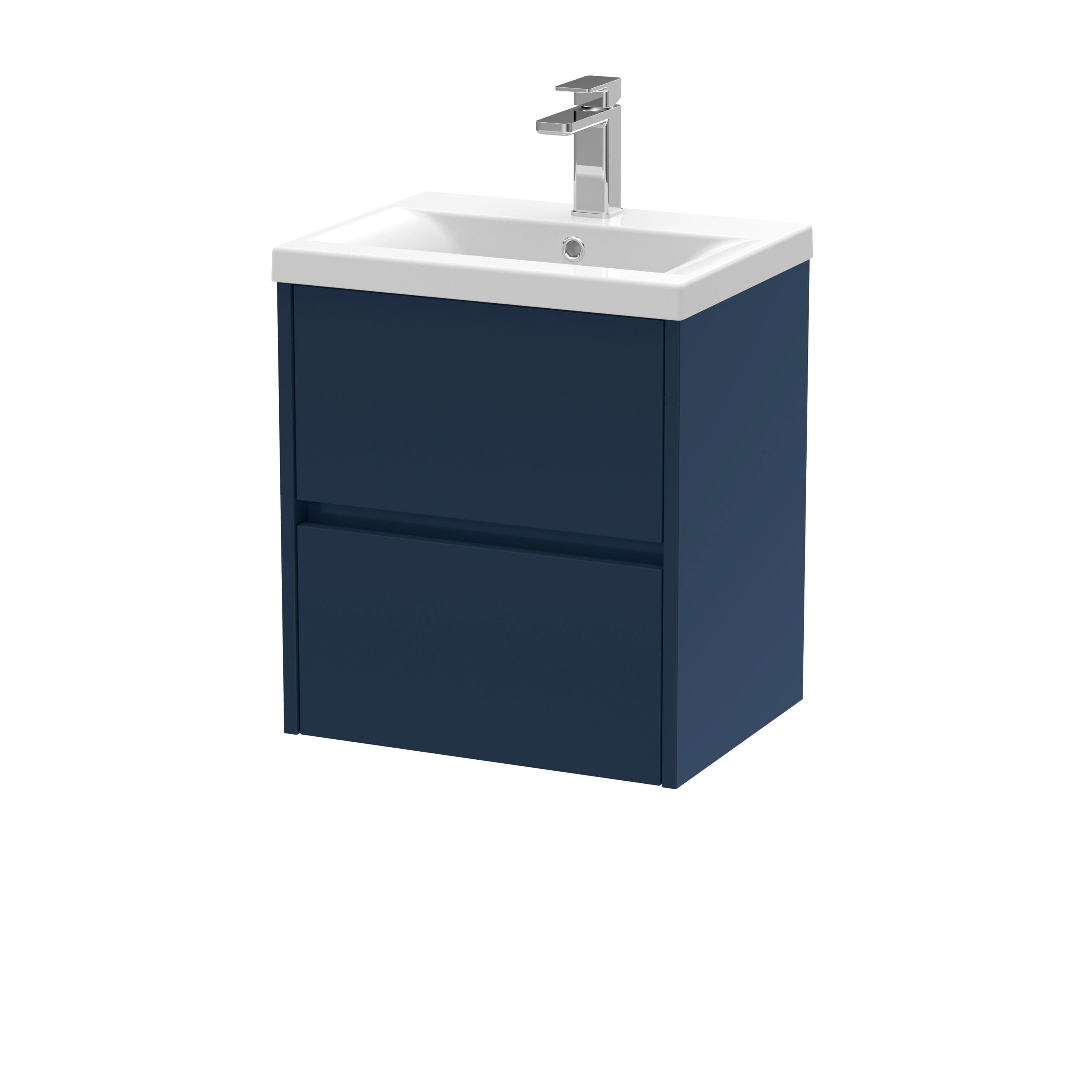 Wall Hung 2 Drawer Vanity Unit & Ceramic Basin 500mm Midnight