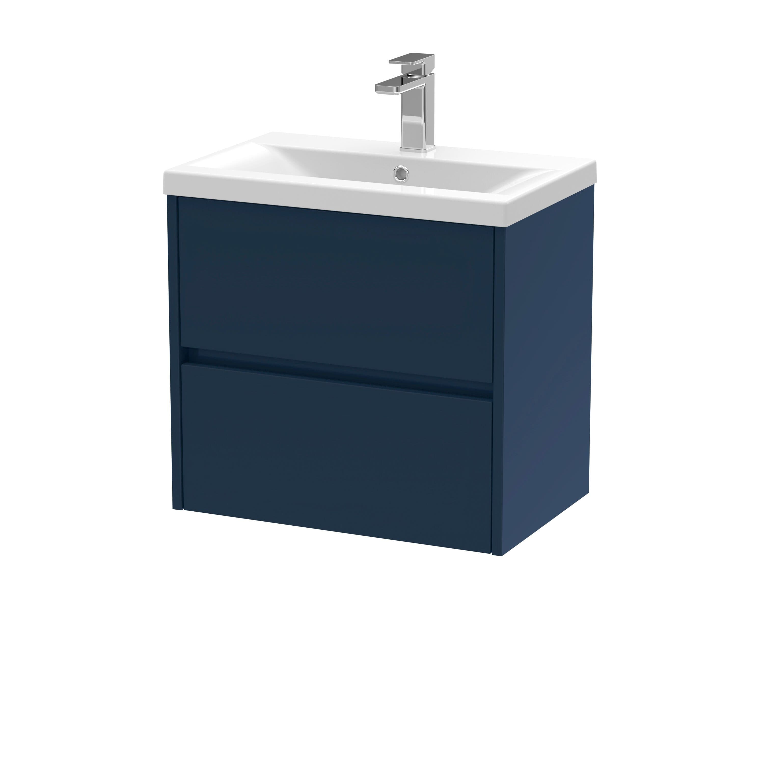 Wall Hung 2 Drawer Vanity Unit & Ceramic Basin 600mm Midnight