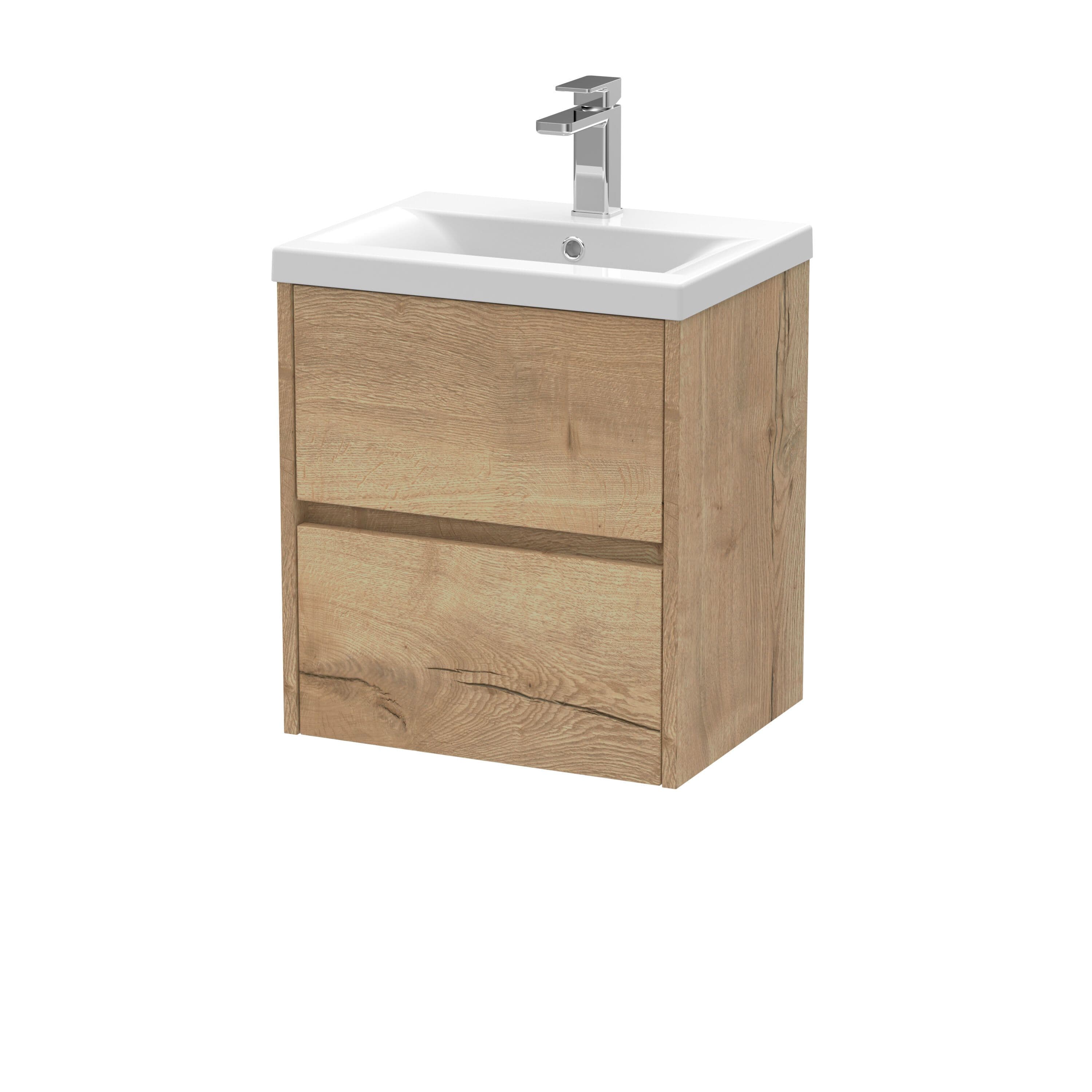 Square Wall Hung 2 Drawer Vanity Unit & Basin 500mm Autumn Oak