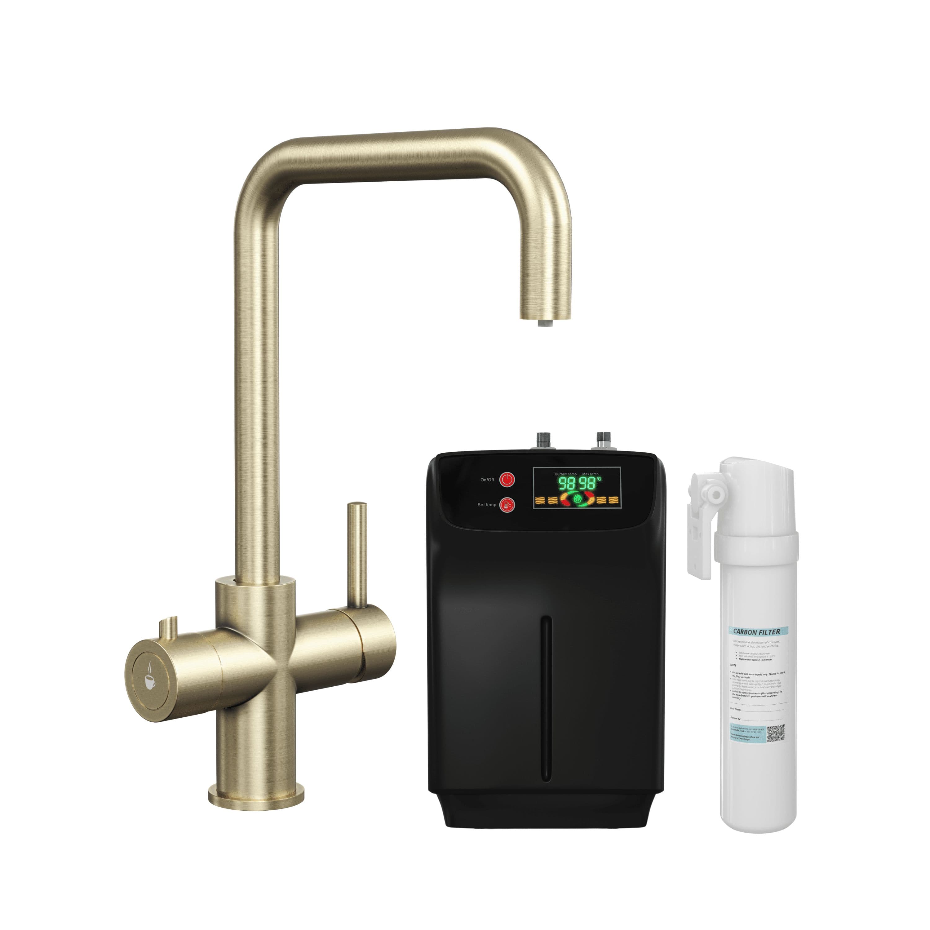 3in1 Instant Hot Water Kitchen Sink Tap Tank Filter Brushed Brass