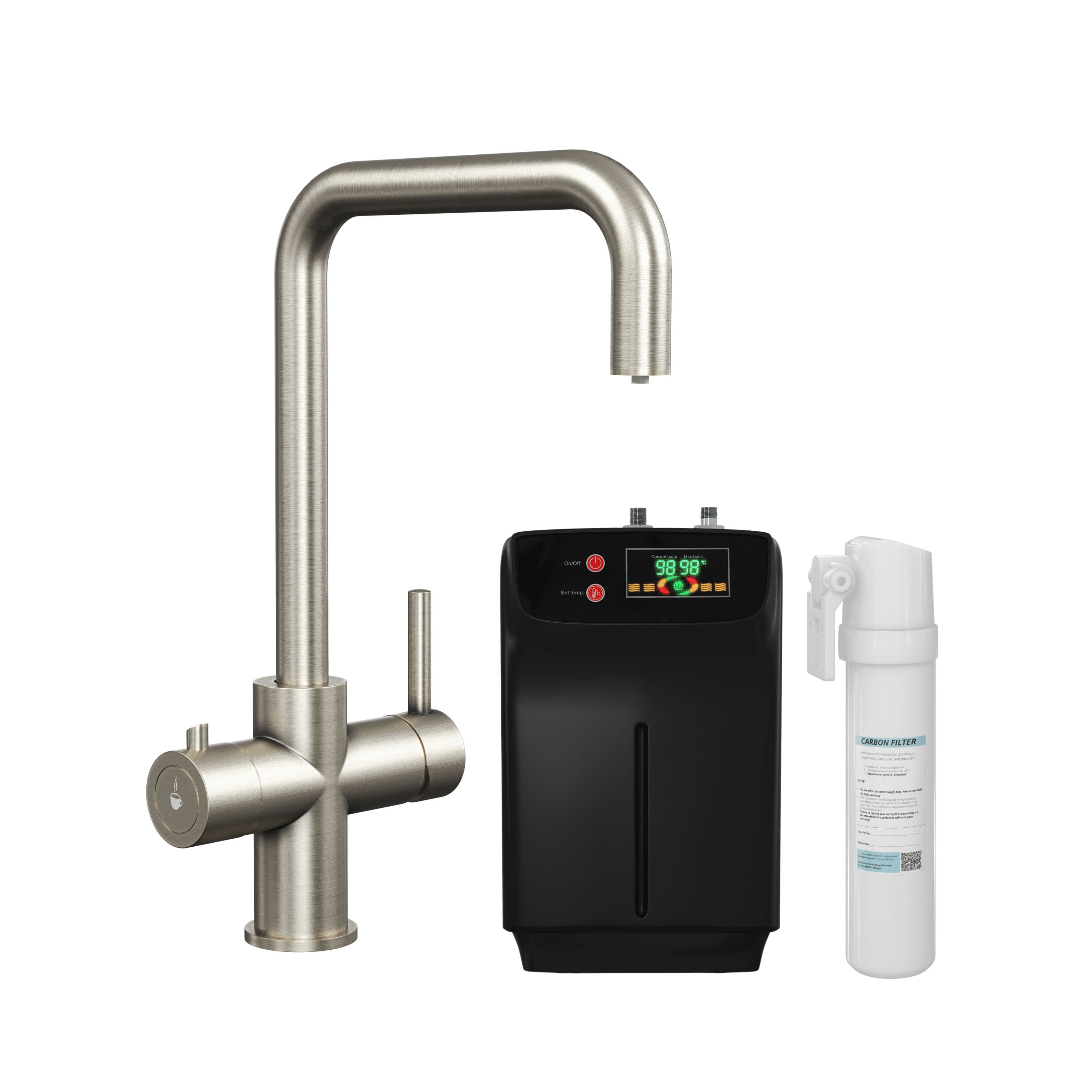 3in1 Instant Hot Water Kitchen Sink Tap Tank Filter Brushed Steel