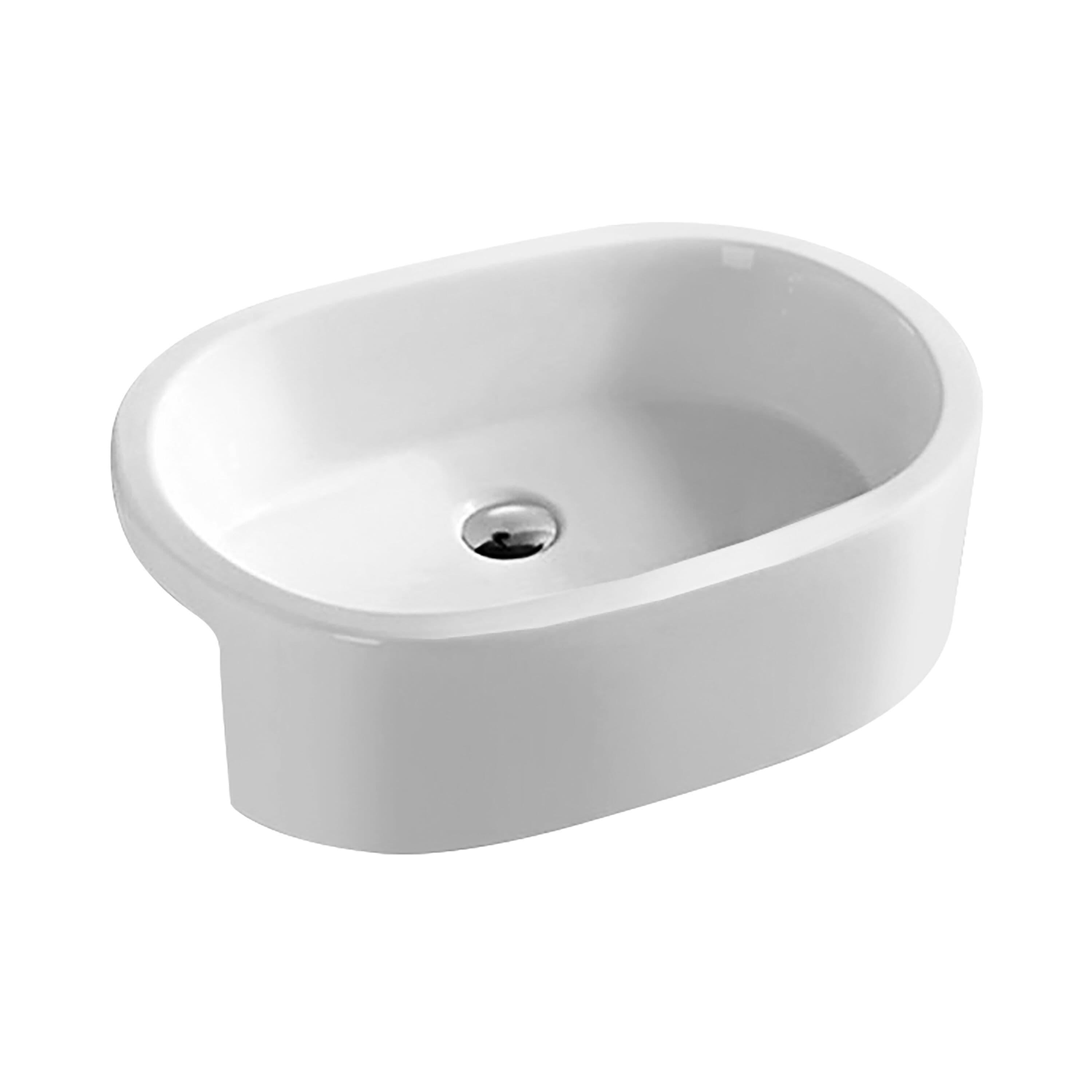 Oval Semi Recessed 1 Tap Hole Basin Tap Not Included 580mm
