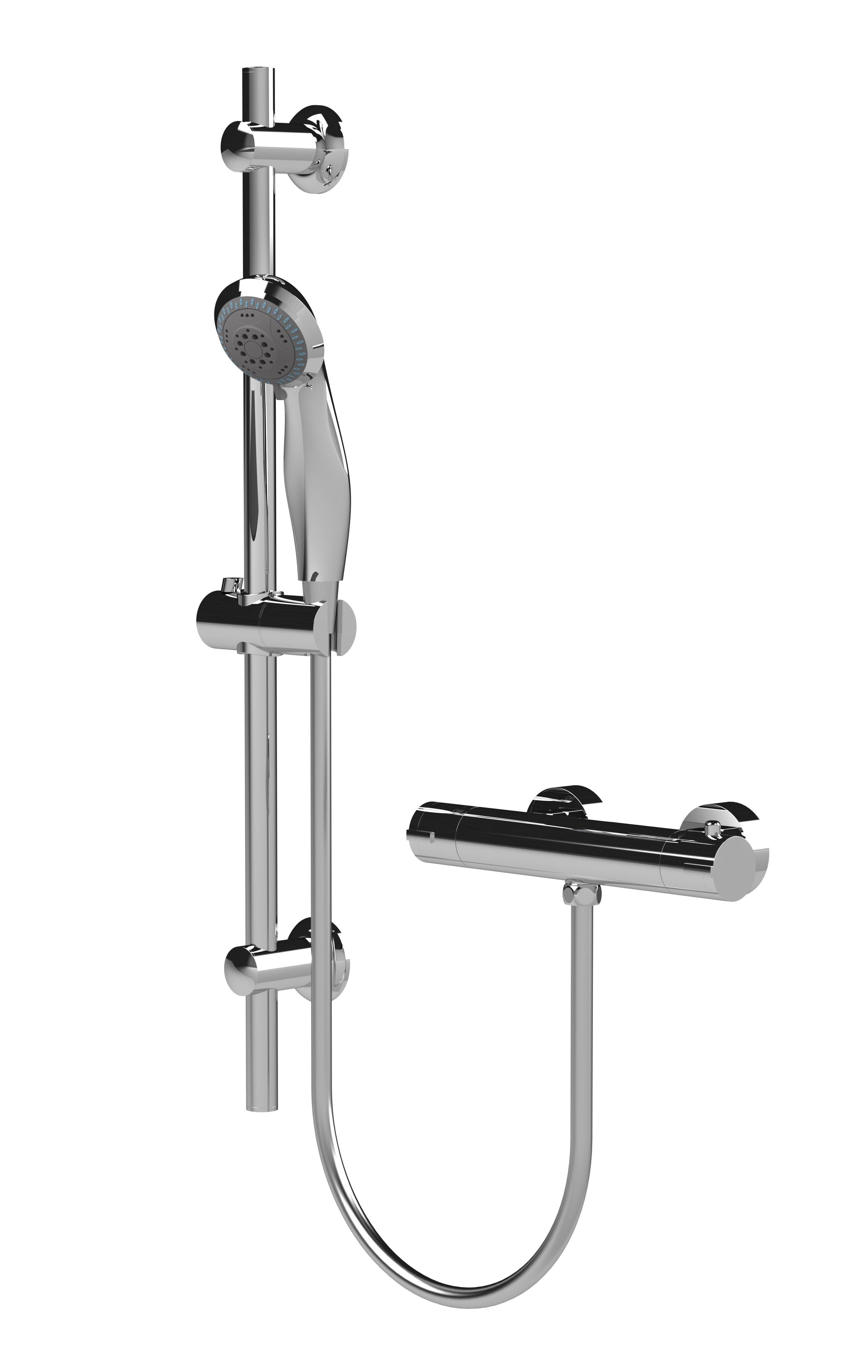 Round Bar Valve Slide Rail Shower Kit Chrome