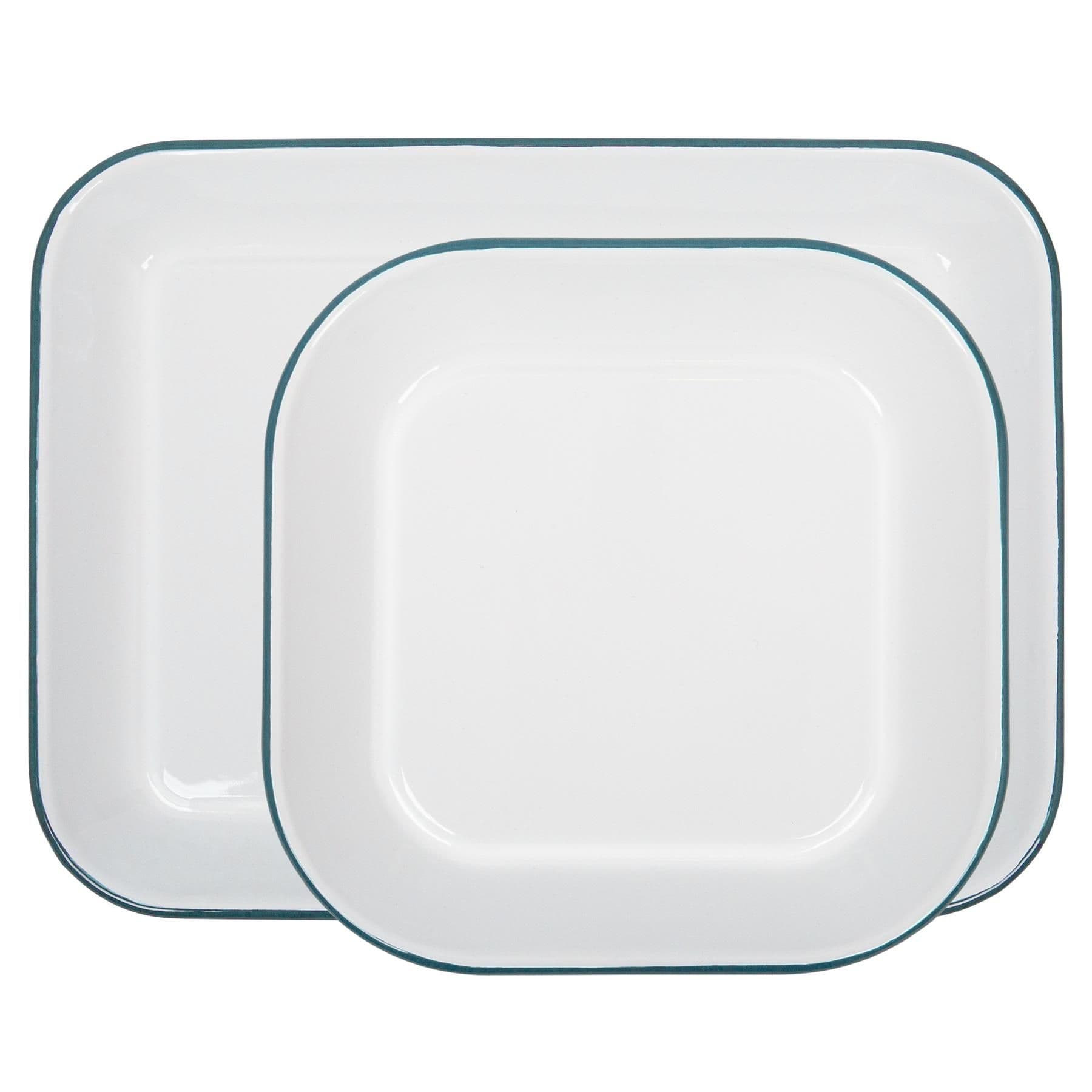 White Rectangle Enamel Baking Tray Set - 2pc