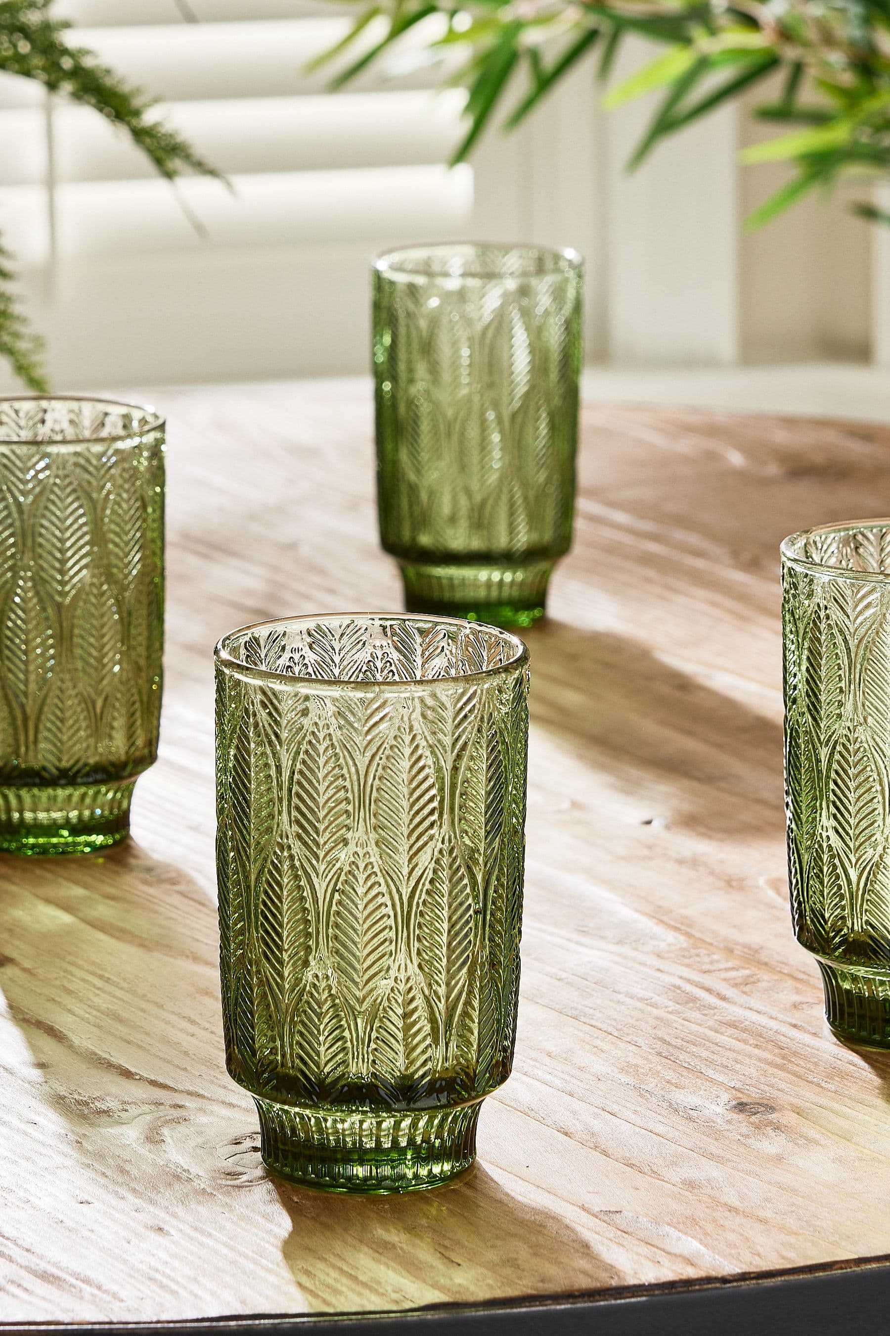 Set 4 Vintage Luxury Trailing Leaf Drinking Tall Tumbler Glasses