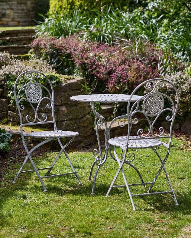 Vintage Cast Iron 3 Piece Outdoor Alfresco Garden Furniture Dining Table Chair Folding Bistro Set