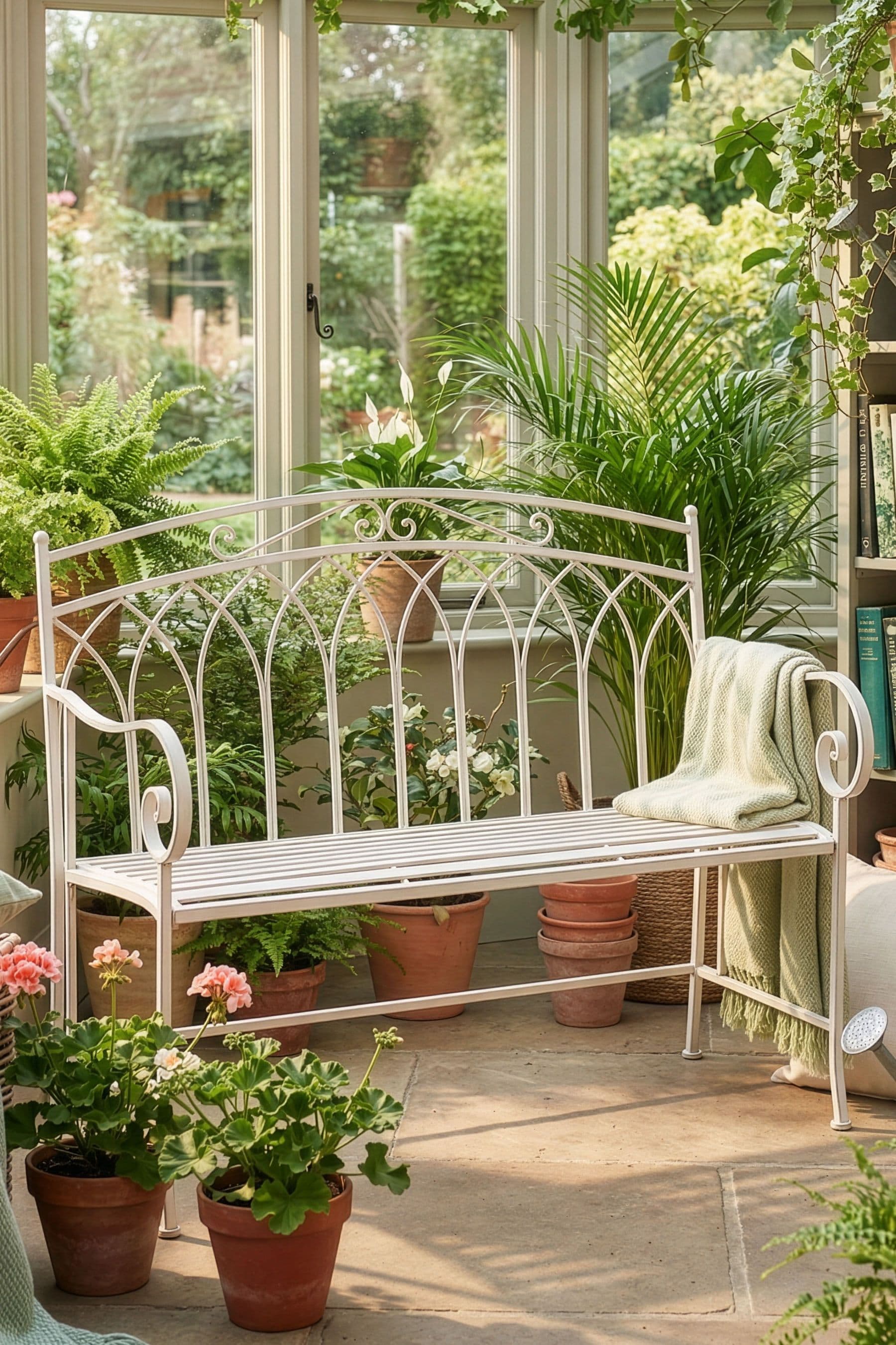 Vintage Style Iron Arched Back Indoor Outdoor Garden Furniture Two Seater Garden Bench