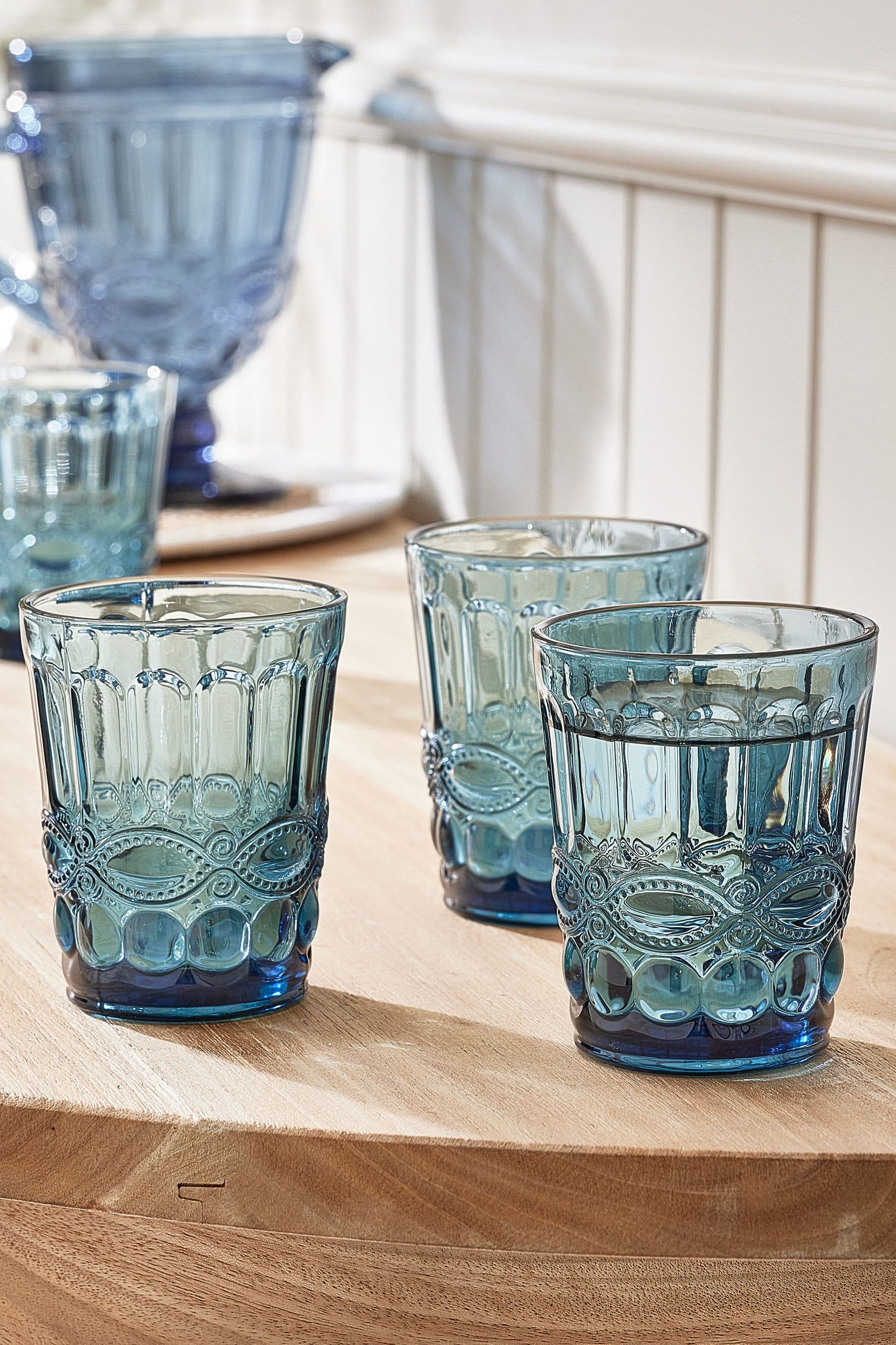 Set 4 Vintage Luxury Sapphire Drinking Glass Tumblers