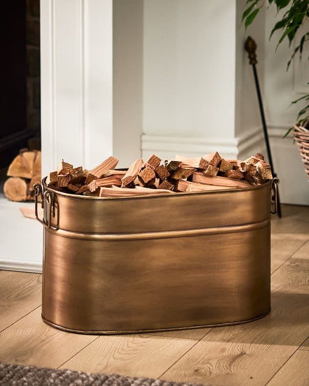 Vintage Small Oval Fireside Coal & Log Storage Bucket