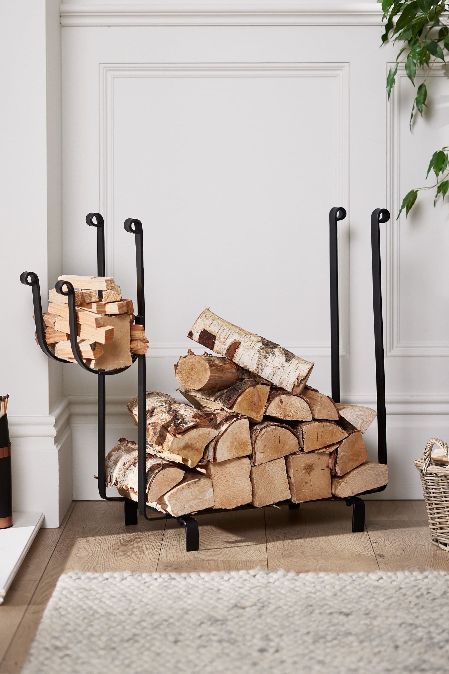 Modern Fireplace Freestanding Iron Fireside Firewood Log Holder Log Storage Rack