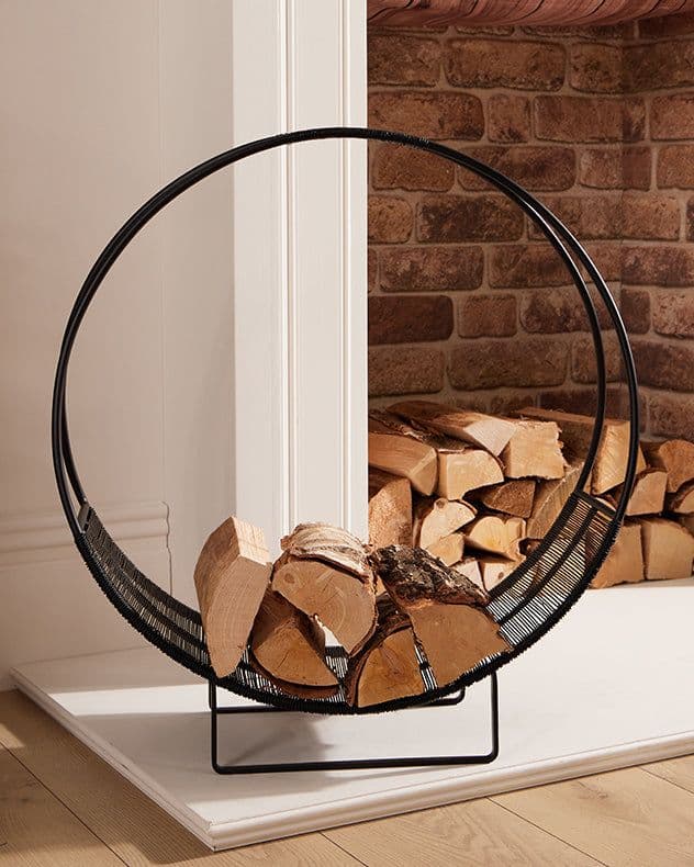 Contemporary Fireplace Freestanding Rounded Iron Fireside Firewood Log Holder Log Storage Rack