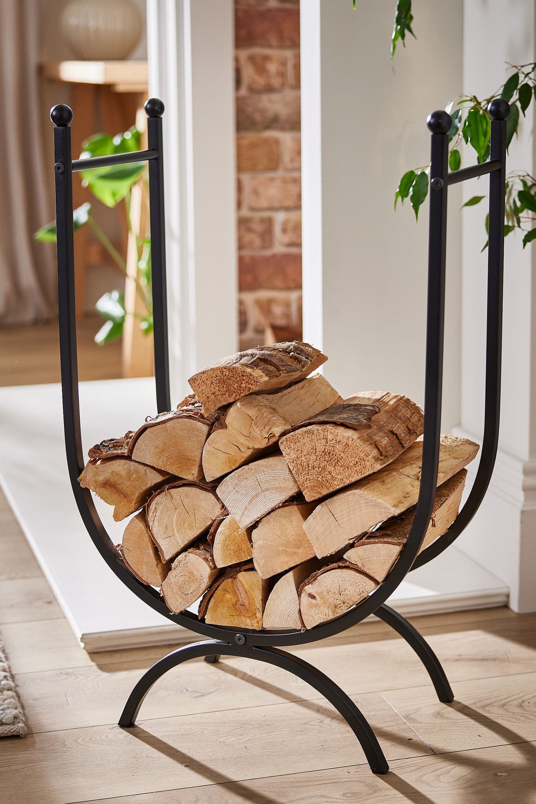 Contemporary Fireplace Freestanding Large Iron U Shape Fireside Firewood Log Holder Log Storage Rack