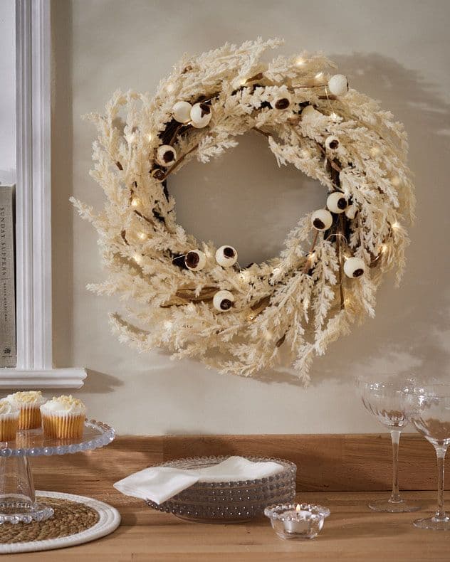 Giant Pampas Pre Lit Xmas Door Decoration Winter Autumn Wreath Christmas Wreath 55cm