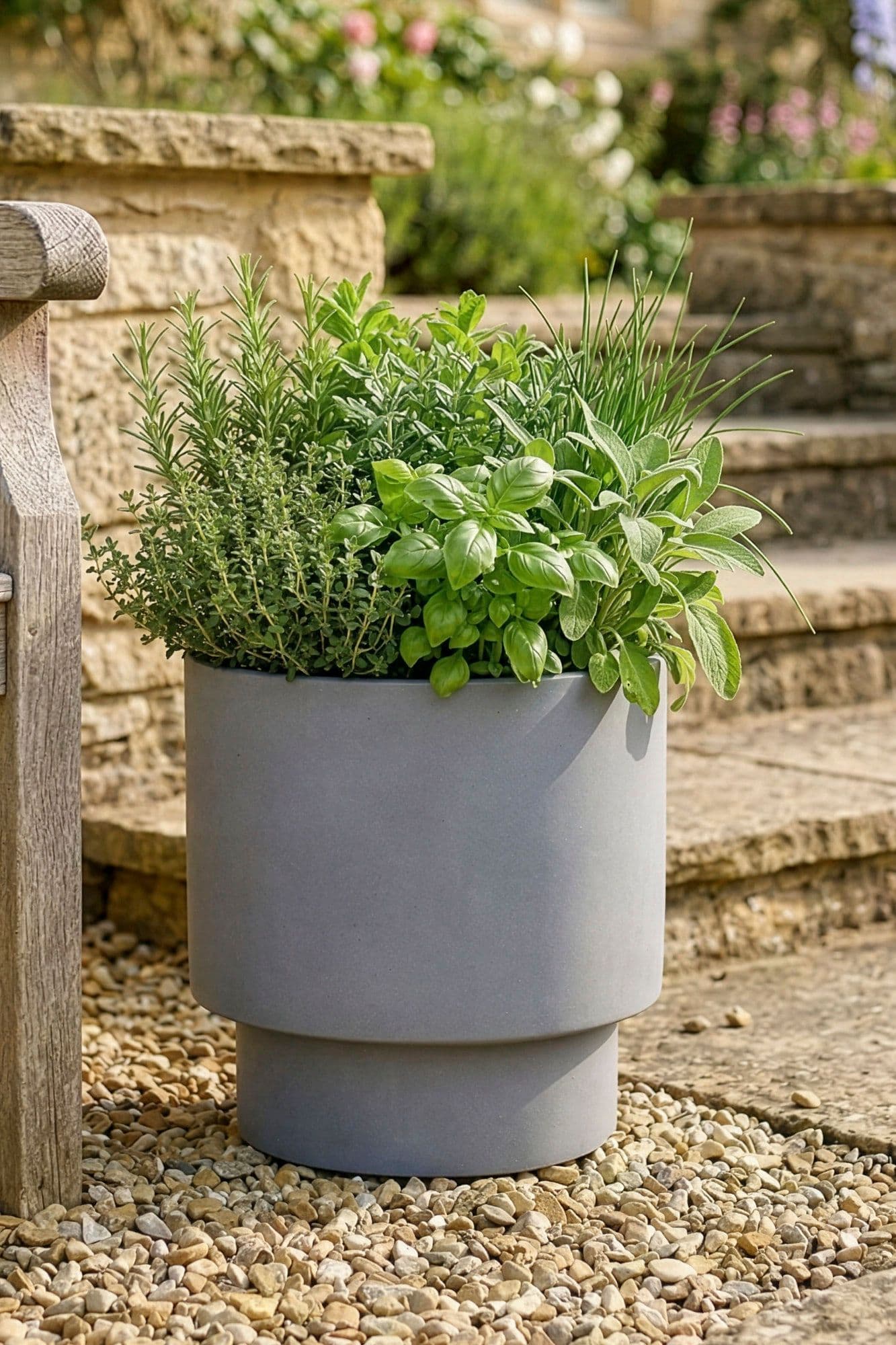 Medium Light Grey Fibre Clay Indoor Outdoor Garden Planter Houseplant Flower Plant Pot
