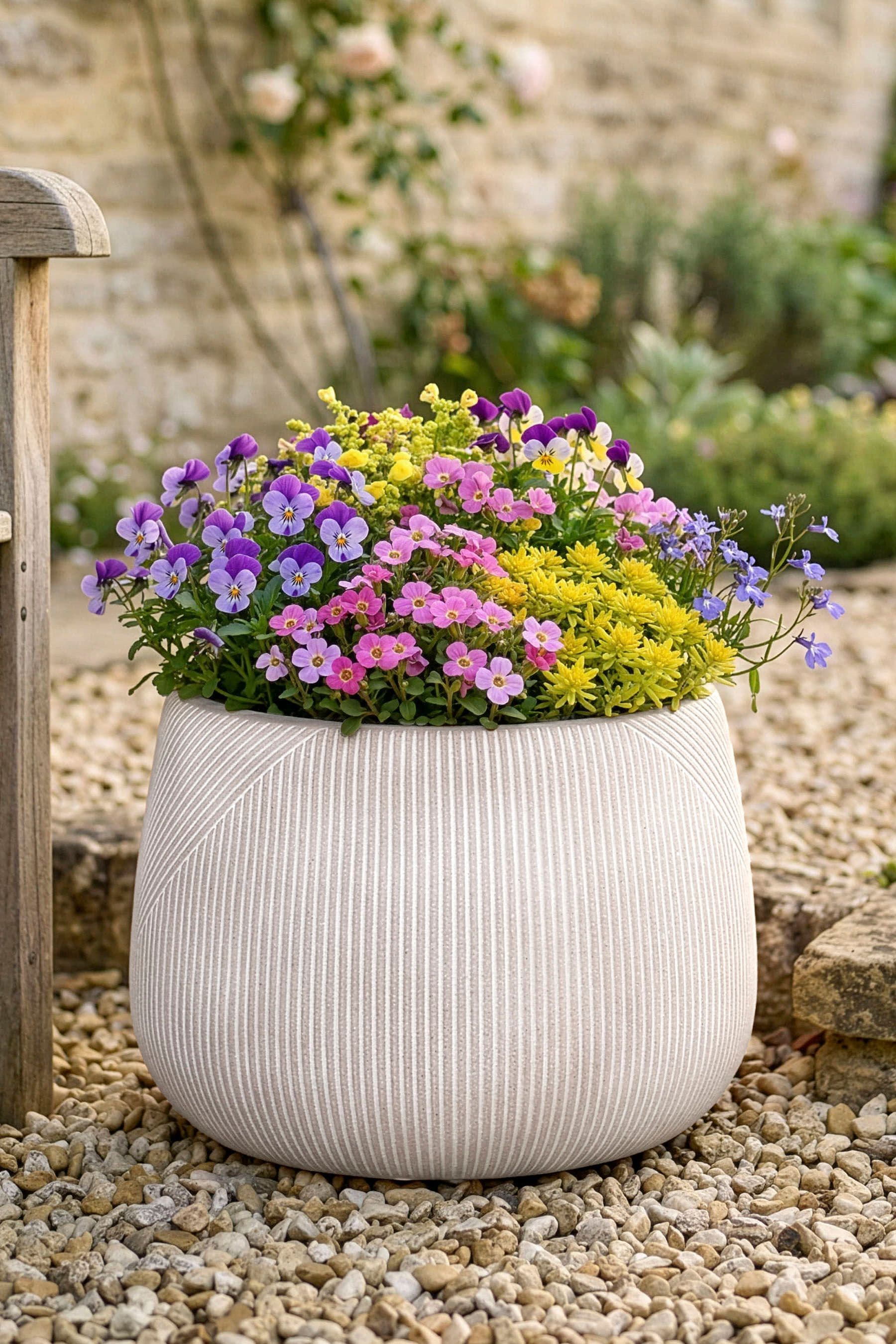 Small Symmetry Stripe Fibre Clay Indoor Outdoor Garden Planter Houseplant Flower Plant Pot