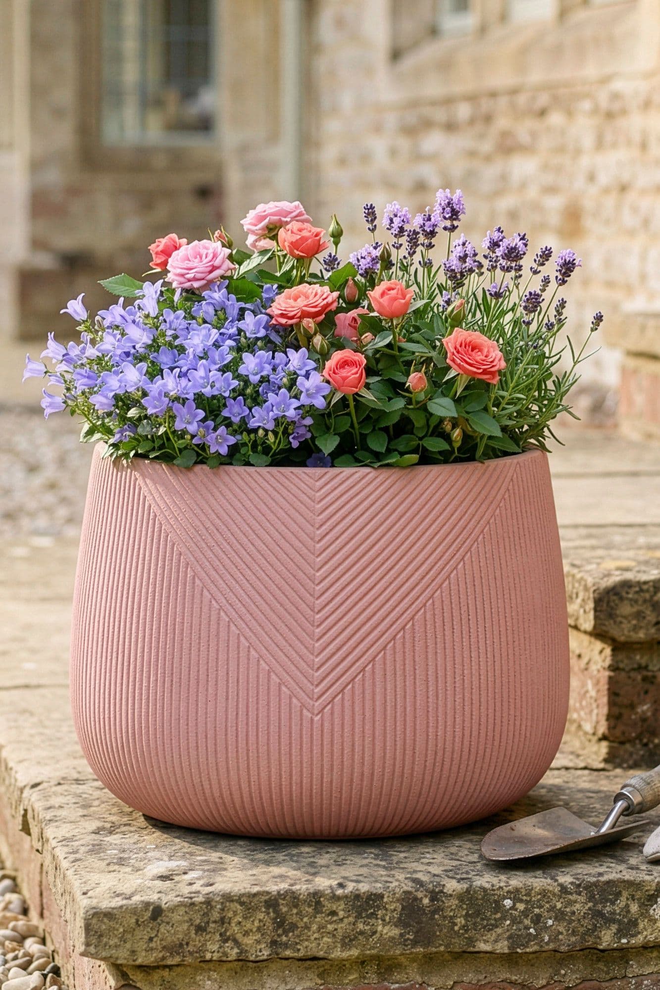 Small Terracotta Symmetry Stripe Fibre Clay Indoor Outdoor Garden Planter Houseplant Flower Plant Pot