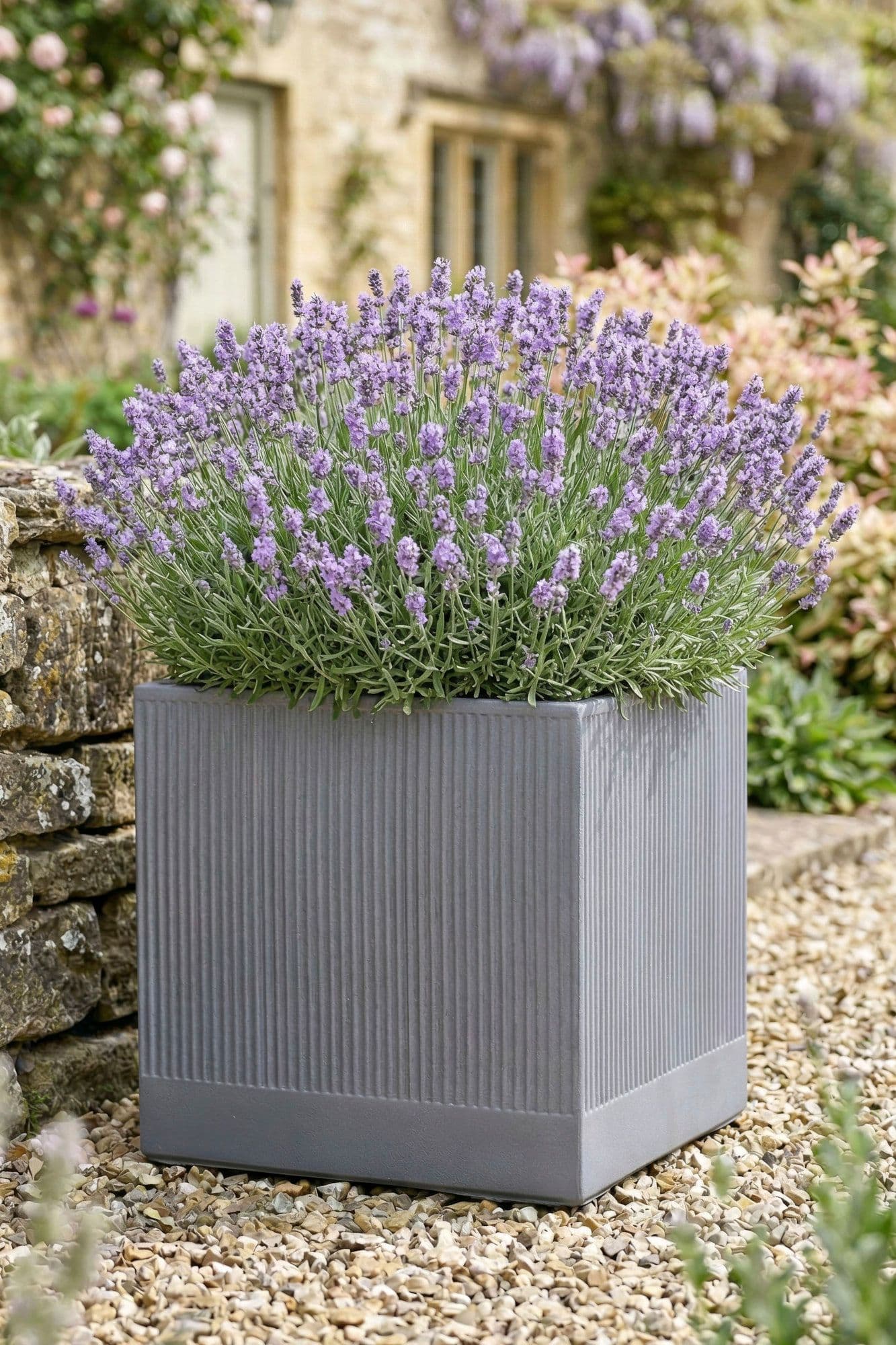 Large Slate Ribbed Finish Fibre Clay Indoor Outdoor Garden Plant Pots Houseplant Flower Planter