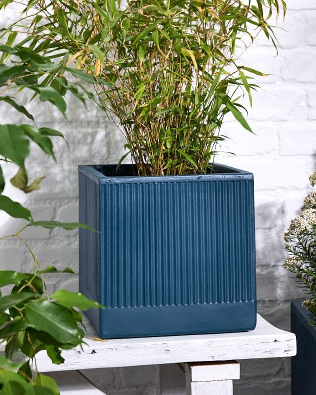 Small Navy Blue Ribbed Finish Fibre Clay Indoor Outdoor Garden Plant Pots Houseplant Flower Planter