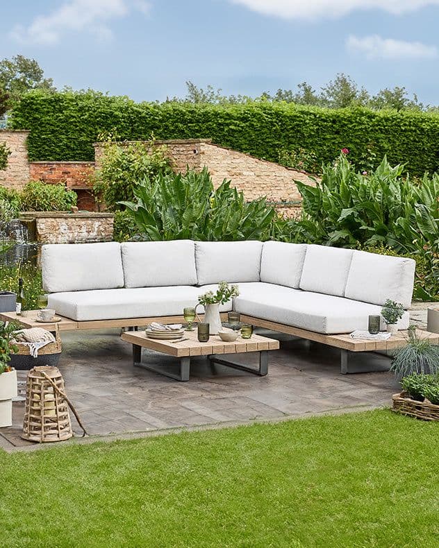 Luxury Five Seater Garden Sofa & Coffee Table Corner Couch Acacia Wood Outdoor Seating Patio Lawn Decking Furniture