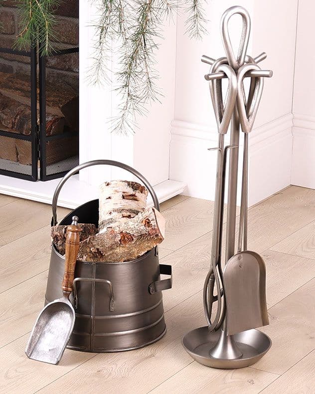 Traditional Antique 4pc Freestanding Fireside Companion Set Coal Bucket Shovel