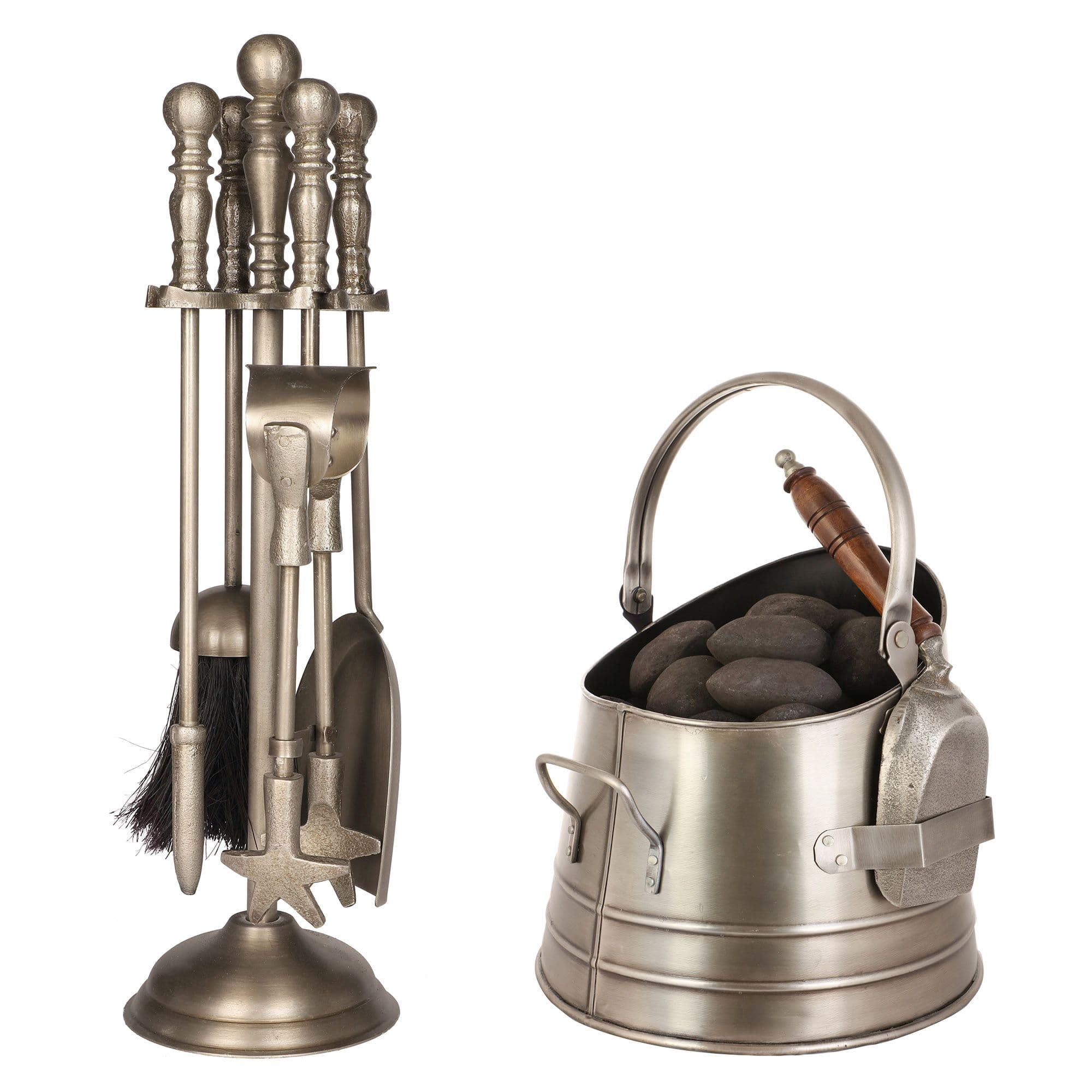 Contemporary Antique 4pc Freestanding Fireside Companion Set Coal Bucket Shovel
