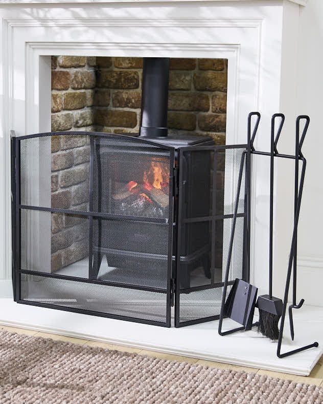 Contemporary Fireside 4pc Freestanding Companion Set Fire Screen Guard