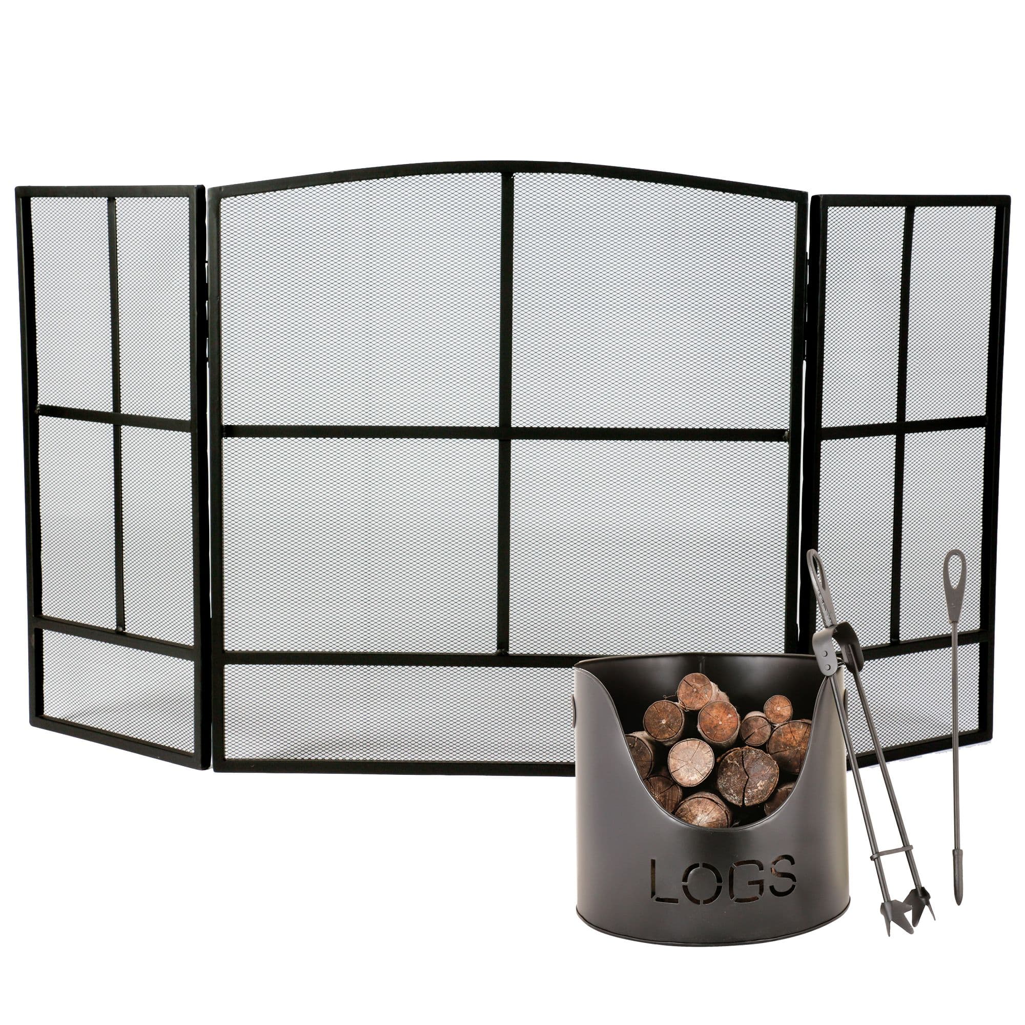 Contemporary Style Fire Screen Guard Log Kindling Bucket