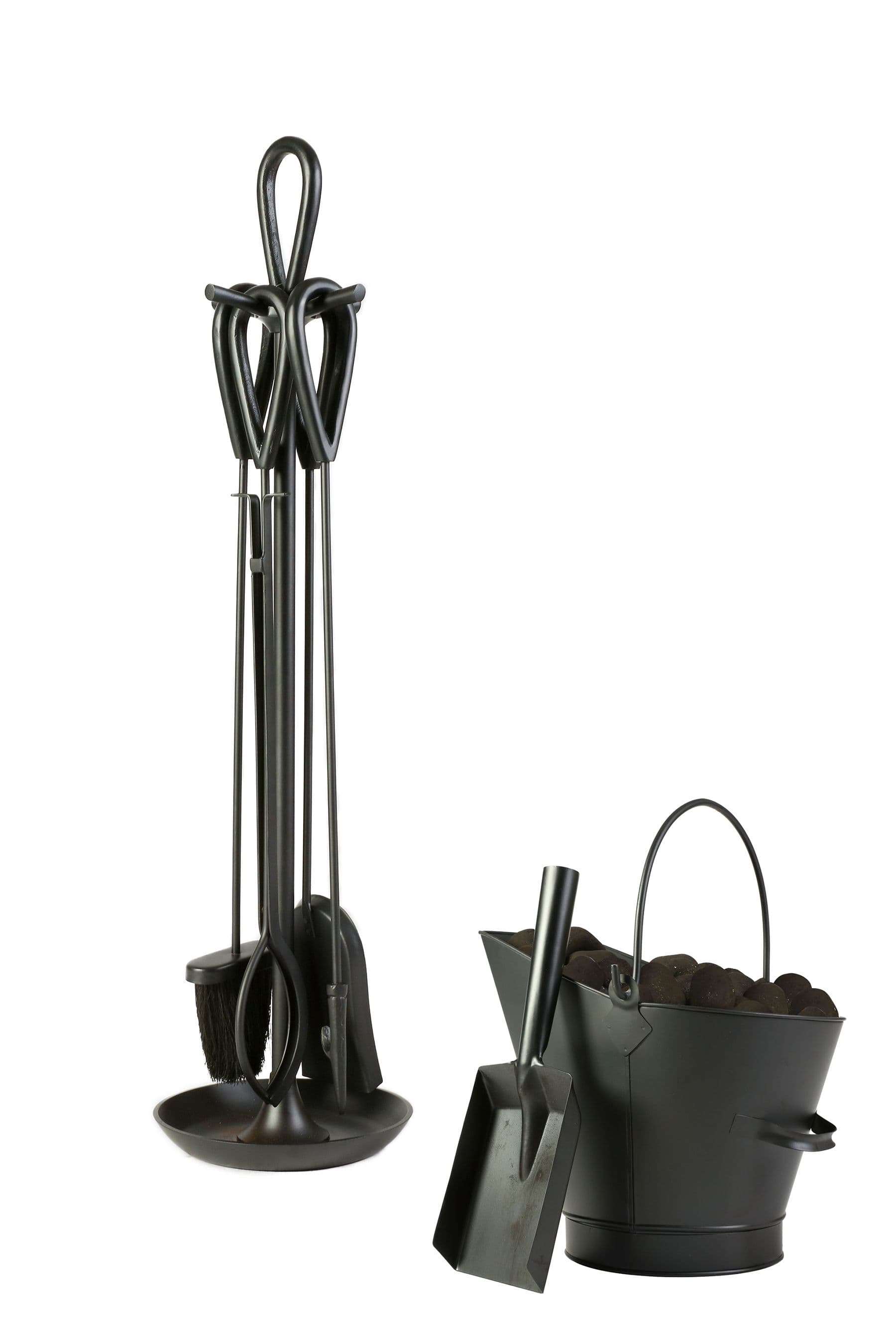 Contemporary Fireside 4pc Freestanding Companion Set 90cm Coal Bucket Scoop