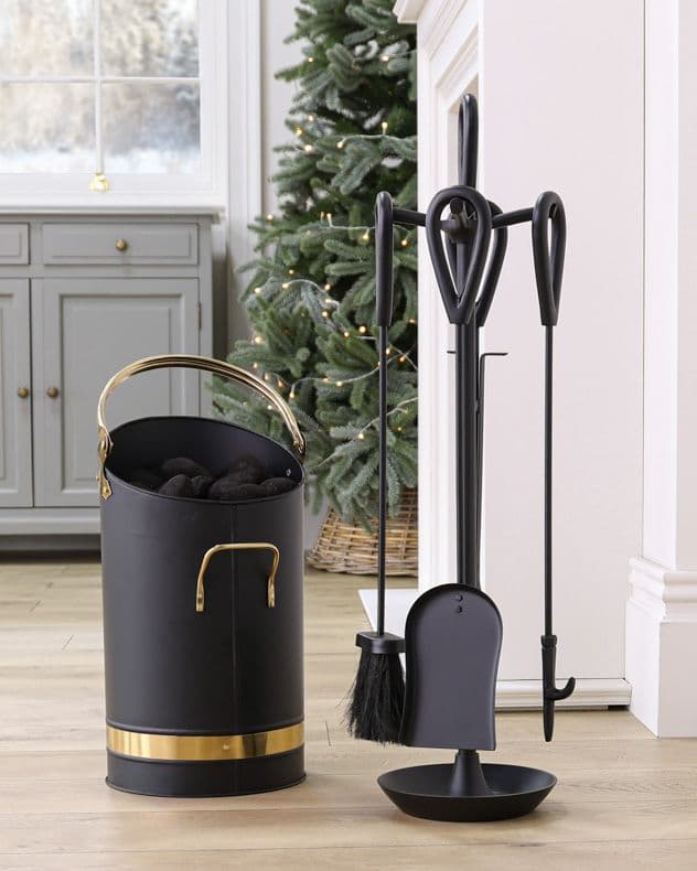 Contemporary Fireside 4pc Companion Set 75cm Coal Bucket Kindling Coal & Log Bucket