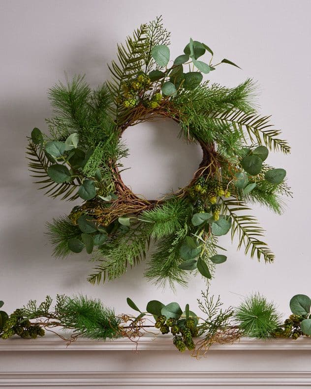 Set 2 Giant Eucalyptus Xmas Door Decoration Winter Autumn Wreath Christmas Wreath 50cm Garland 1.8m