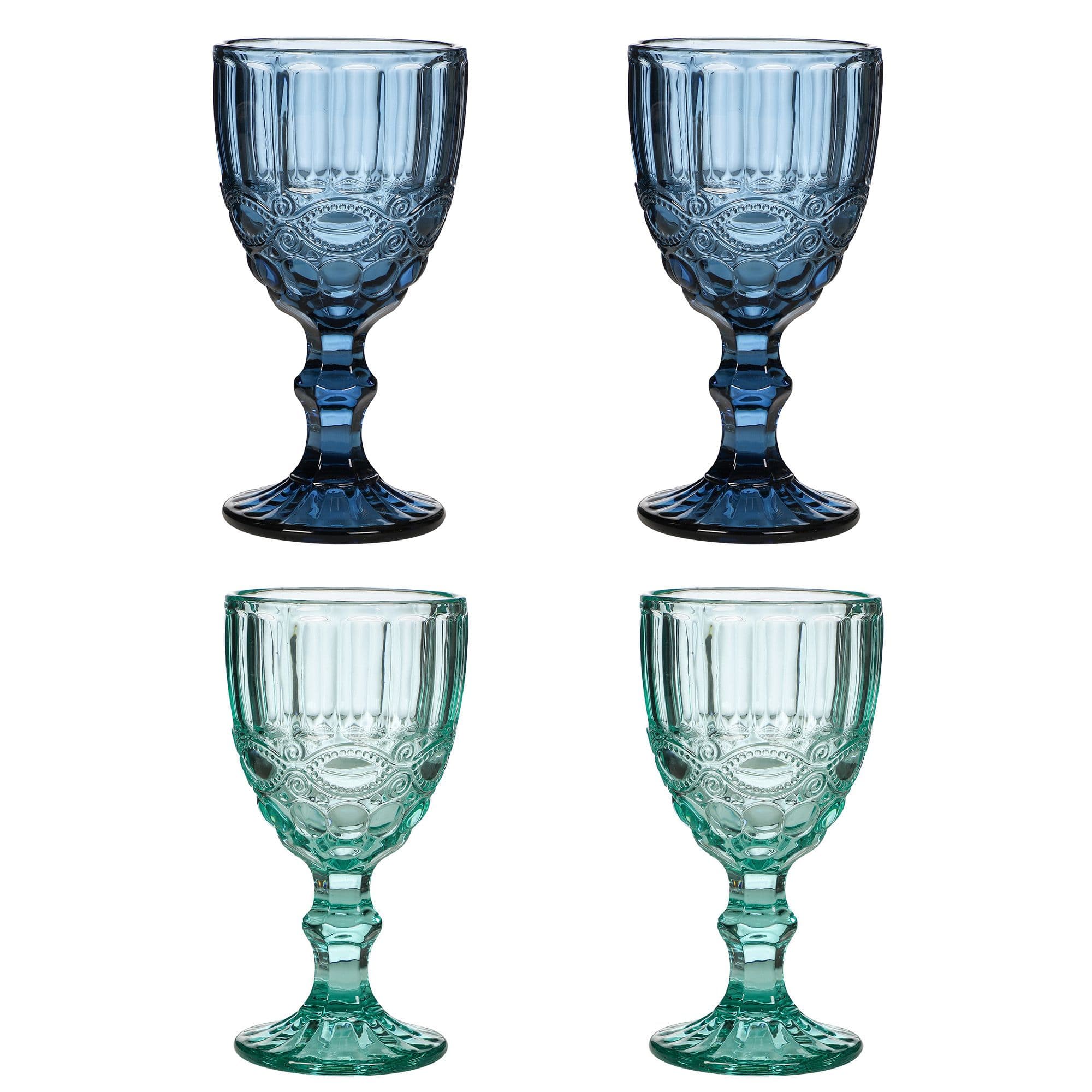 Set 4 Vintage Luxury Sapphire & Turquoise Drinking Wine Glass Wine Goblets