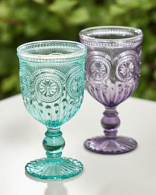 Set 4 Vintage Luxury Embossed & Turquoise Embossed Drinking Wine Glass Wine Goblets