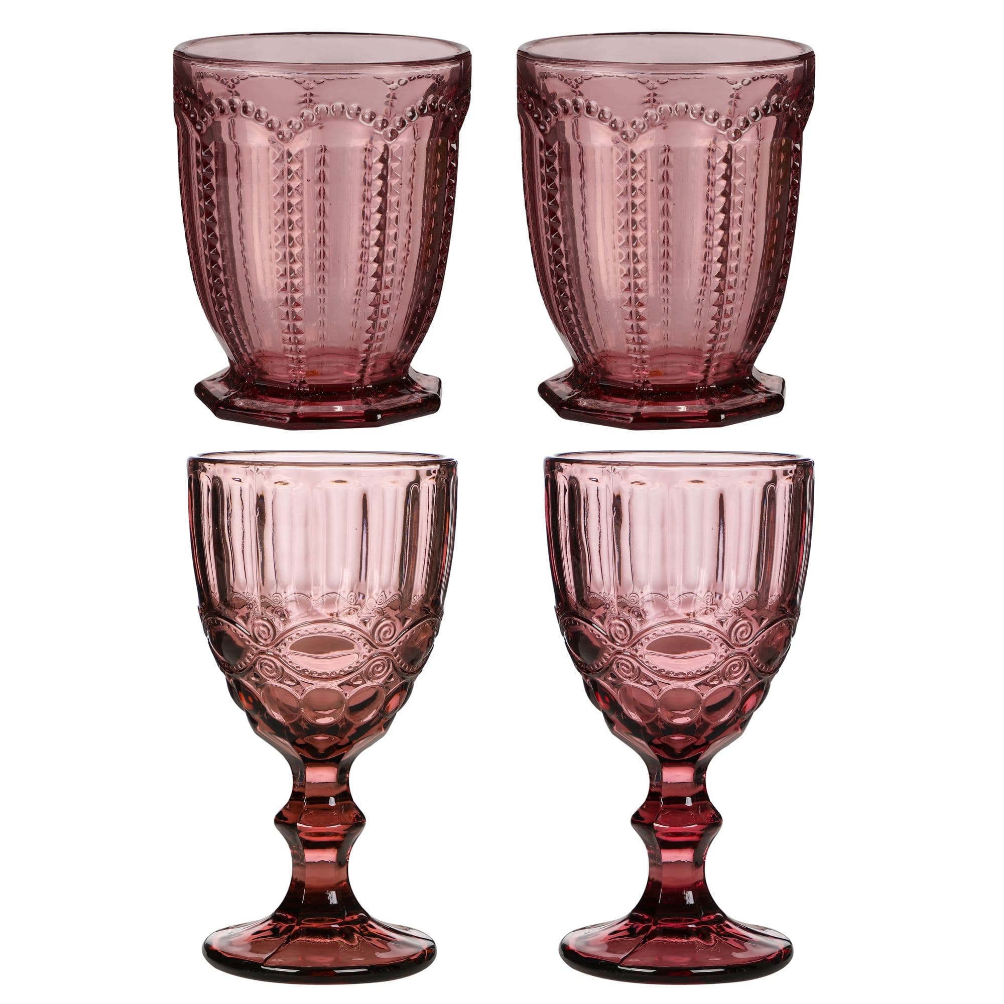 Set 4 Vintage Luxury Rose Quartz & Drinking Wine Glass Wine Goblets