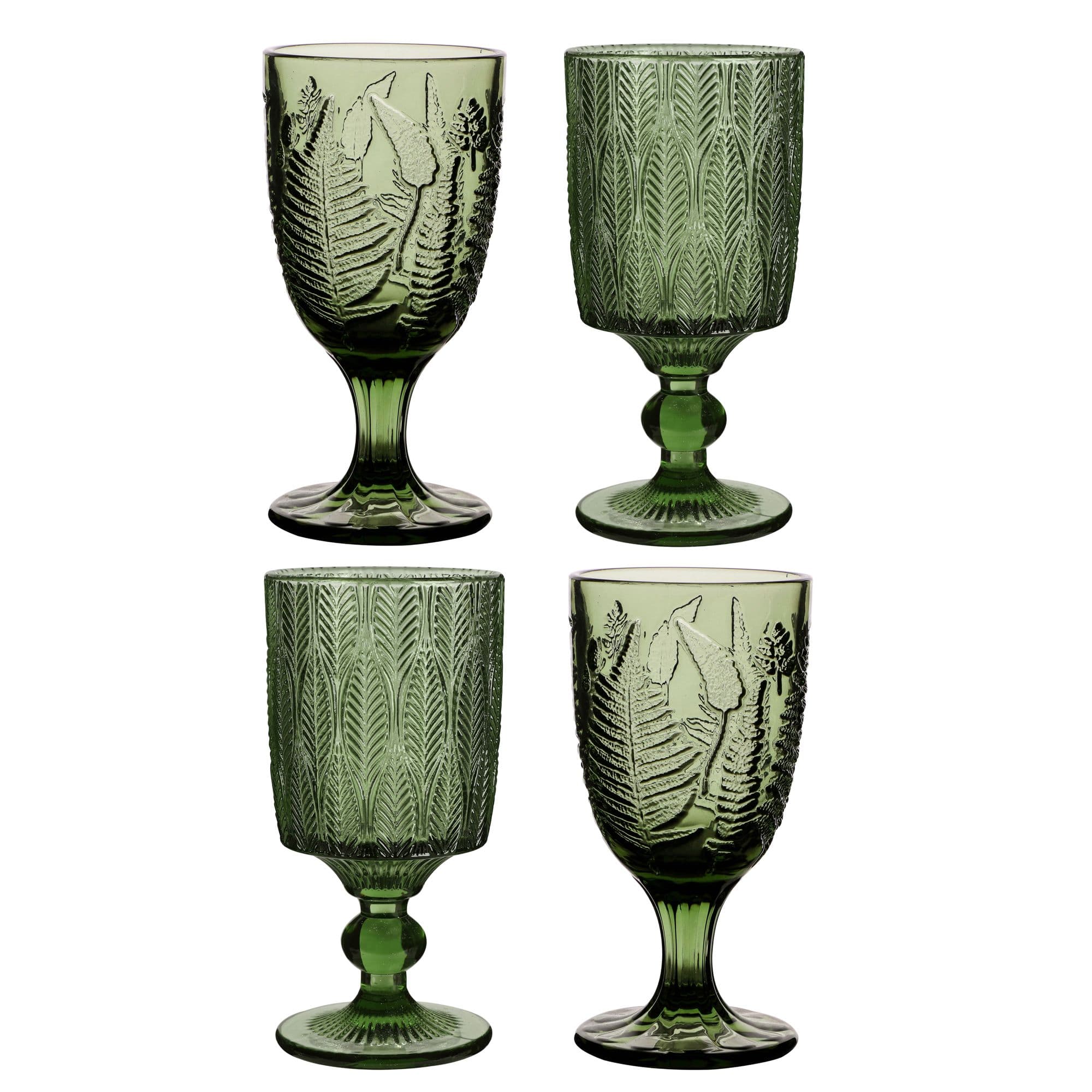 Set 4 Vintage Luxury Embossed Wine Glass Goblets & Trailing Leaf Drinking Tumbler Glasses