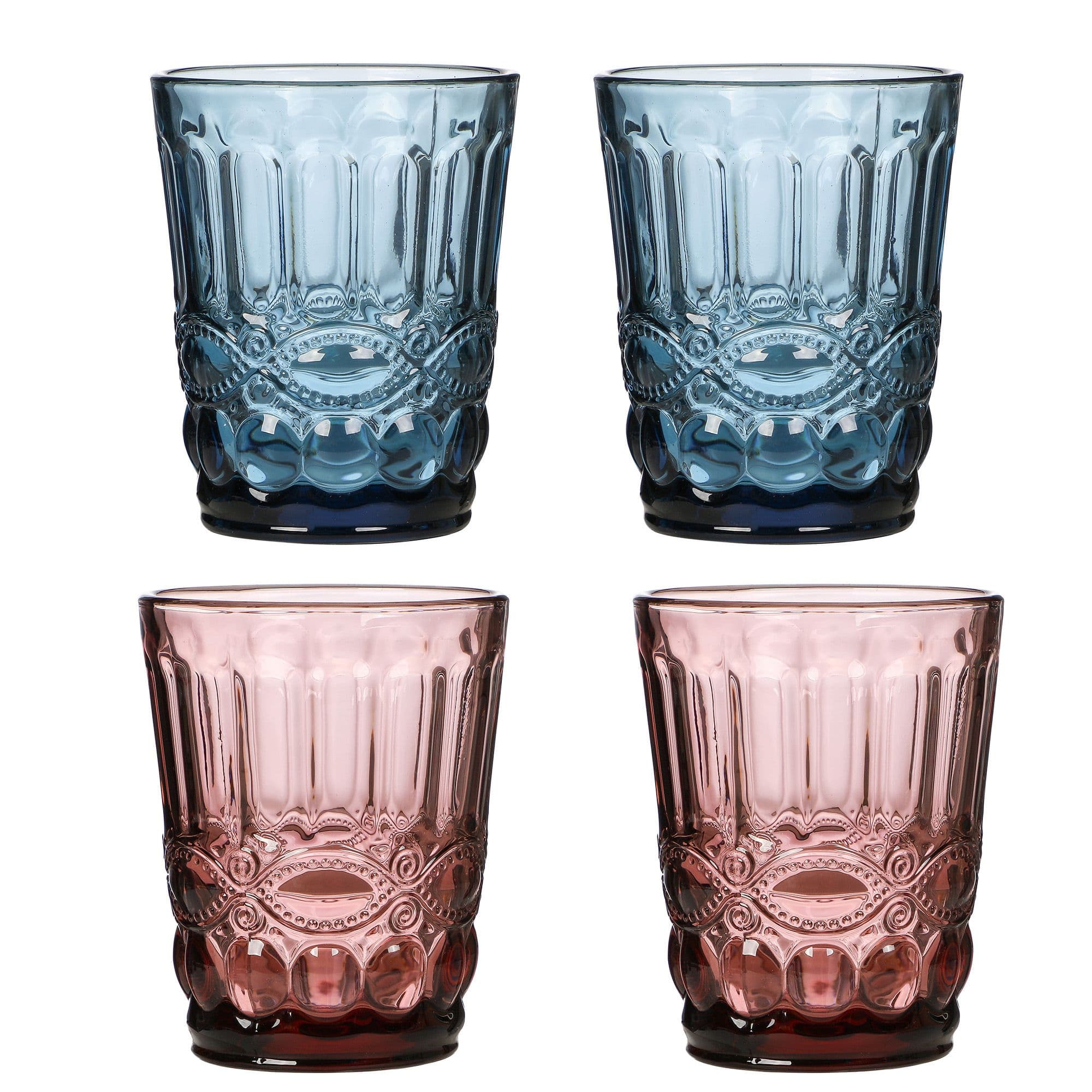 Set 4 Vintage Luxury & Pink Drinking Glass Tumblers