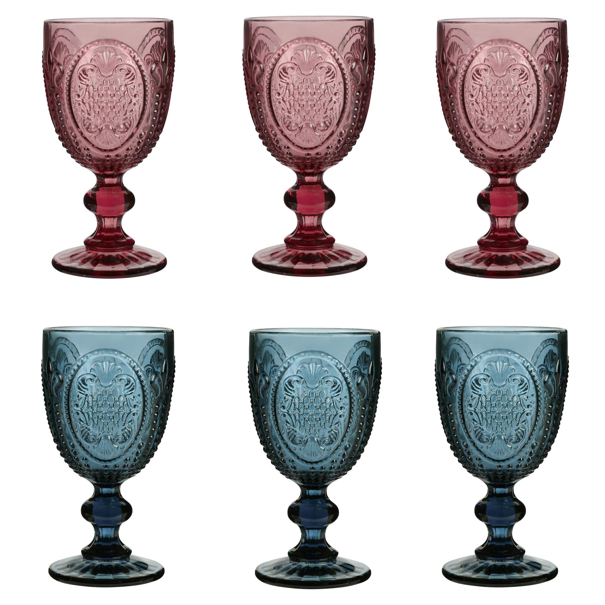 Set 6 Vintage Luxury & Pink Drinking Wine Glass Wine Goblets