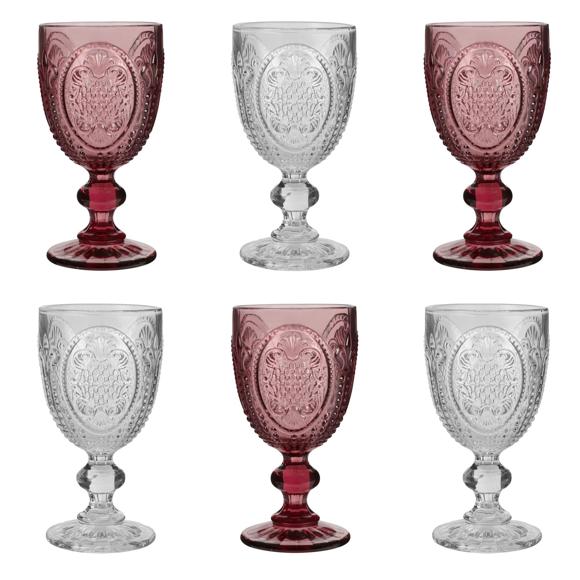 Set 6 Vintage Luxury & Clear Drinking Wine Glass Wine Goblets