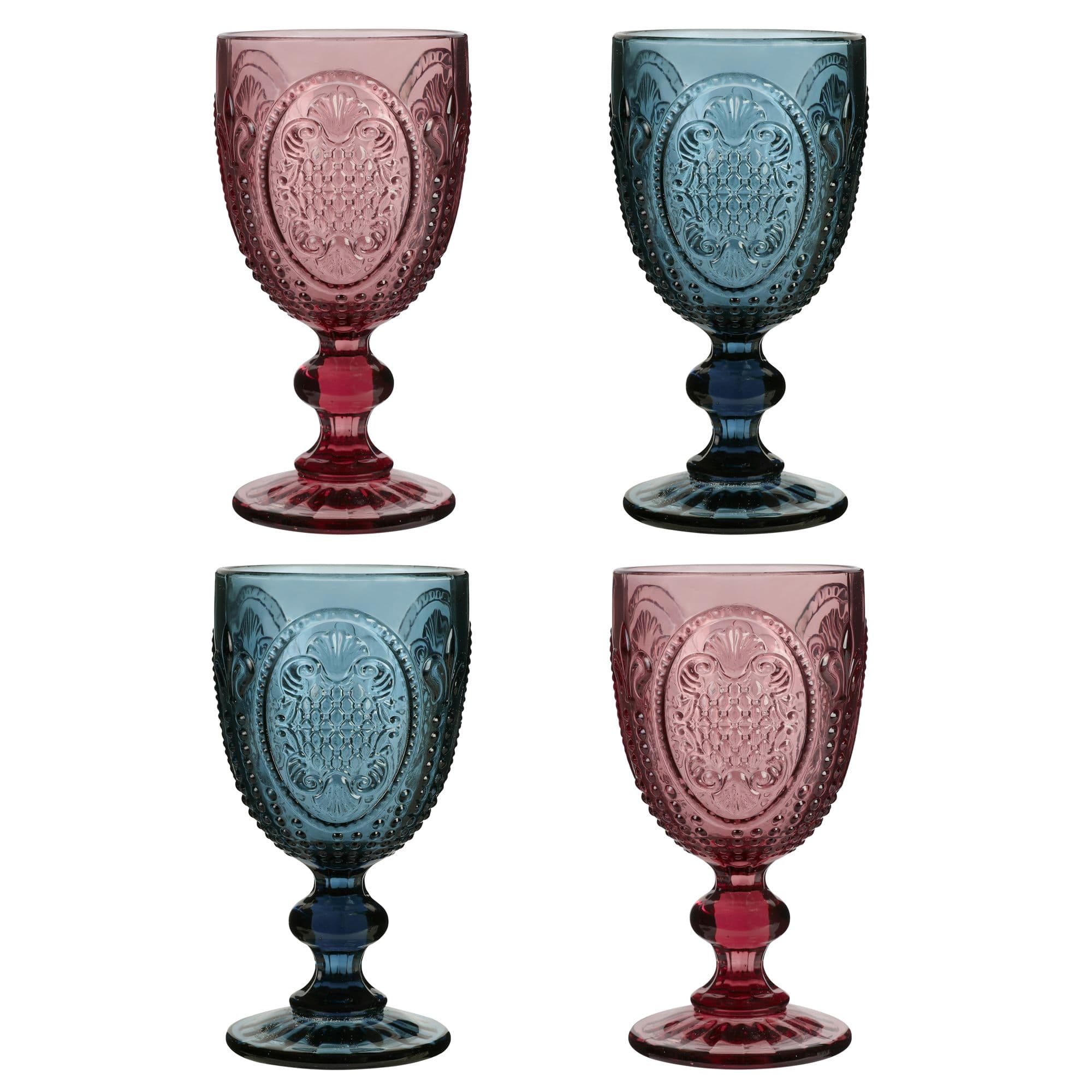 Set 4 Vintage Luxury & Pink Drinking Wine Glass Wine Goblets