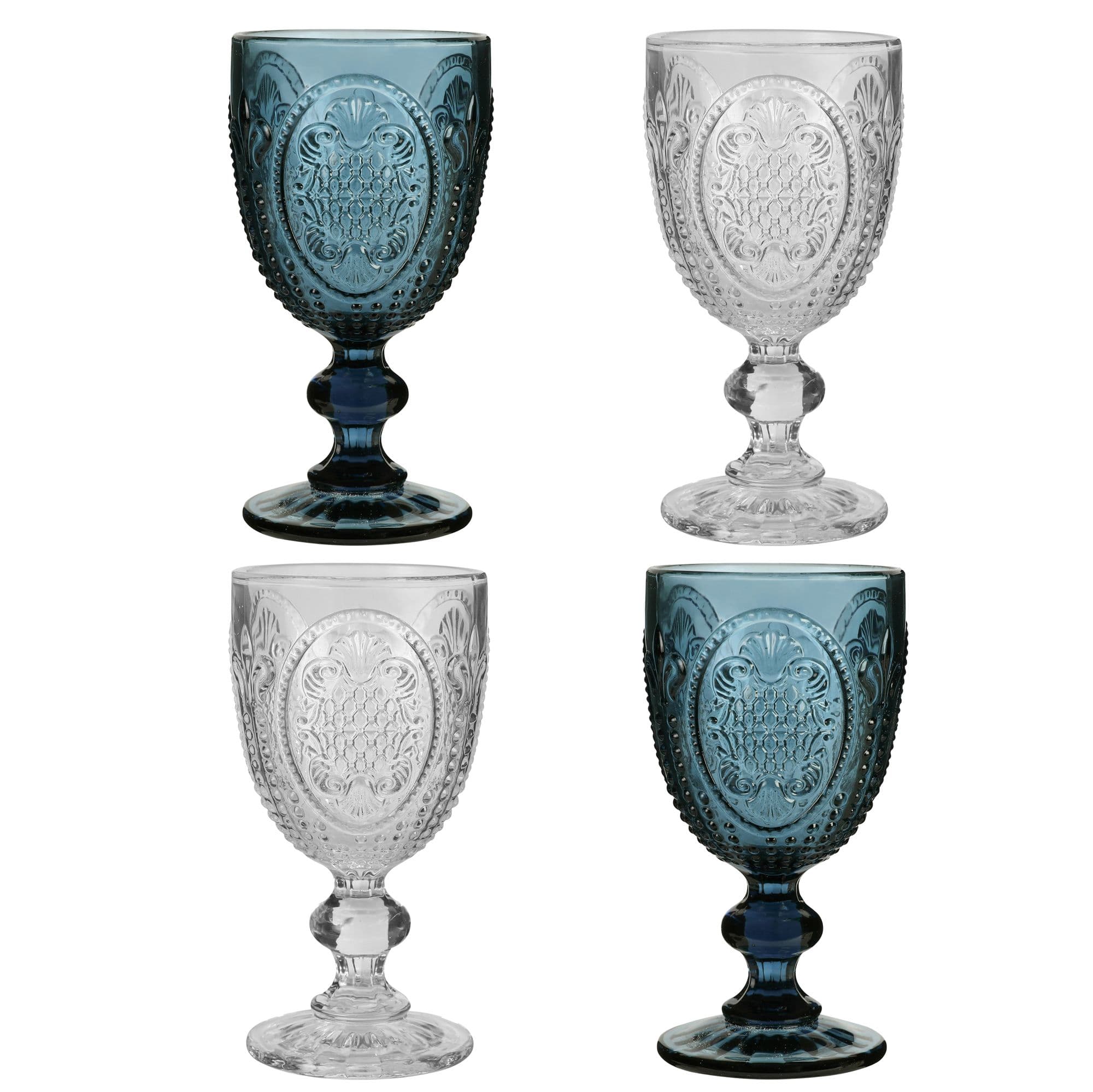 Set 4 Vintage Luxury & Clear Drinking Wine Glass Wine Goblets